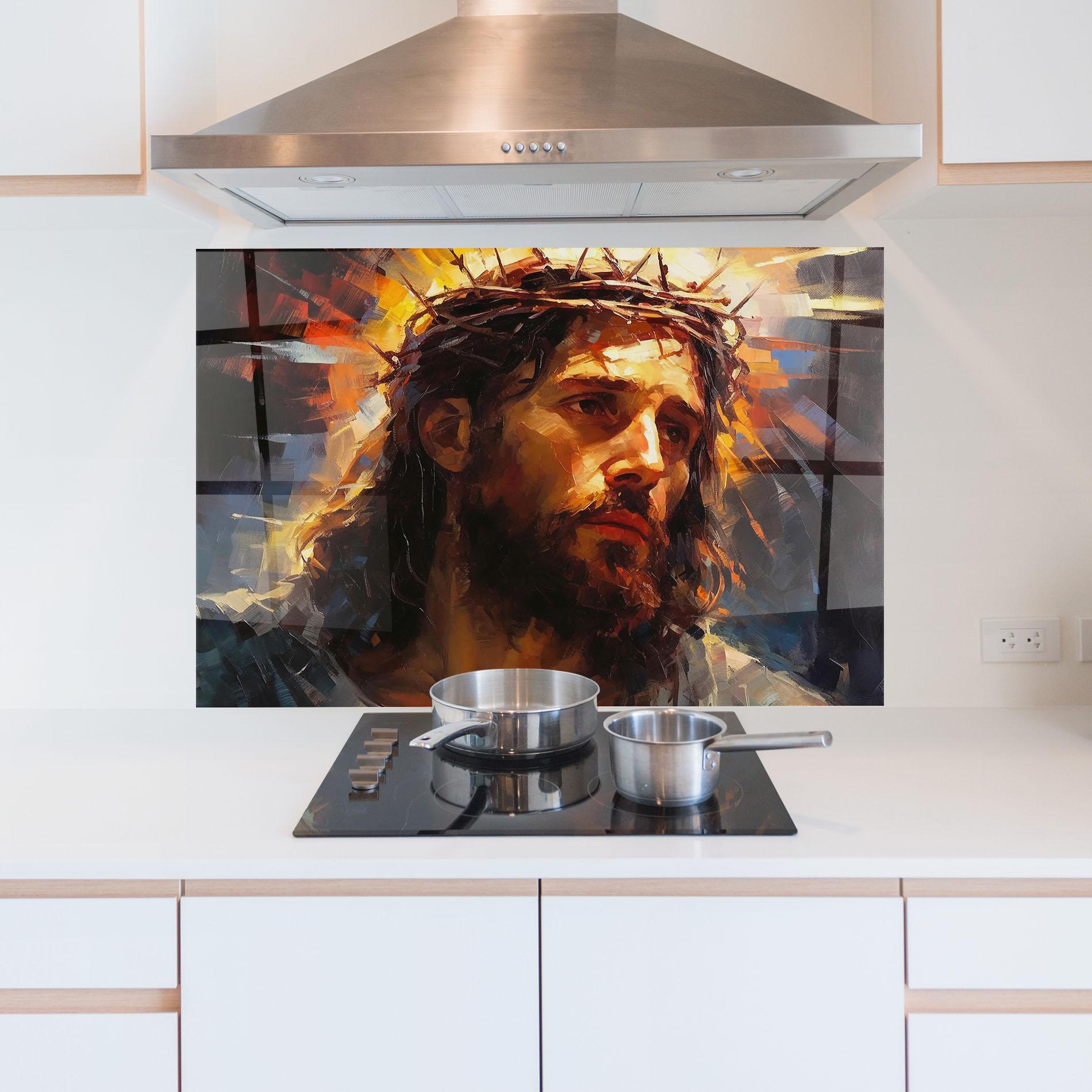 Konyhai üveg hátfal Jesus Crown mockup 5