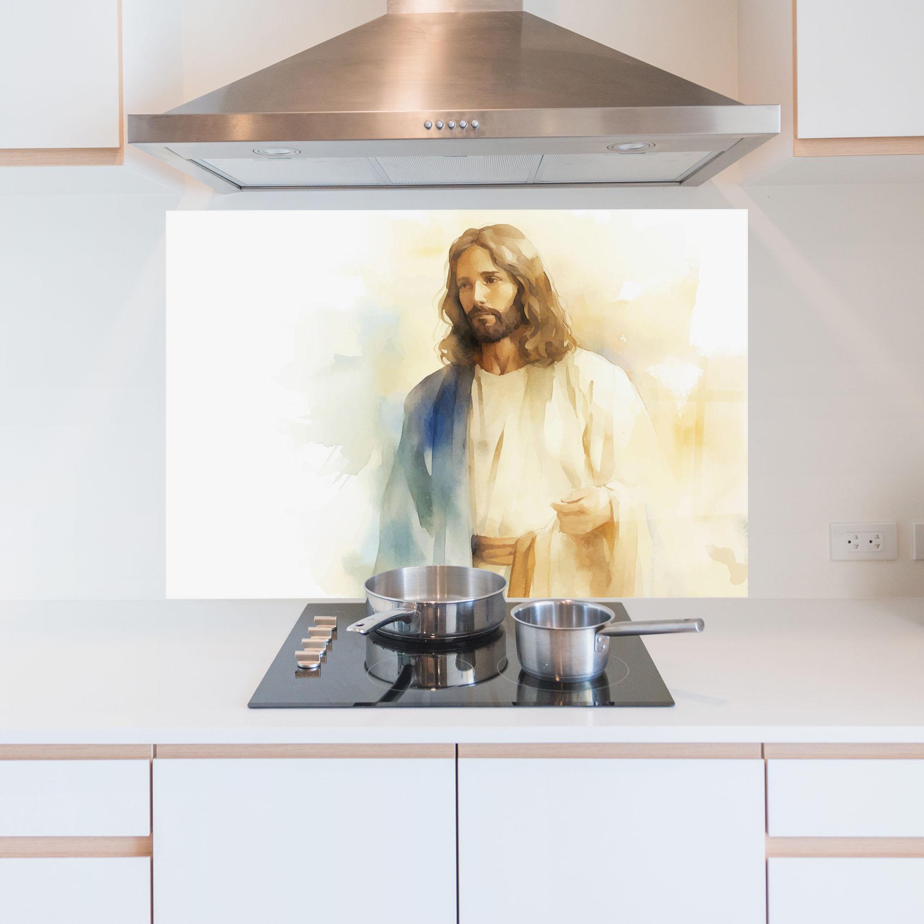 Konyhai üveg hátfal Jesus Light Art mockup 5