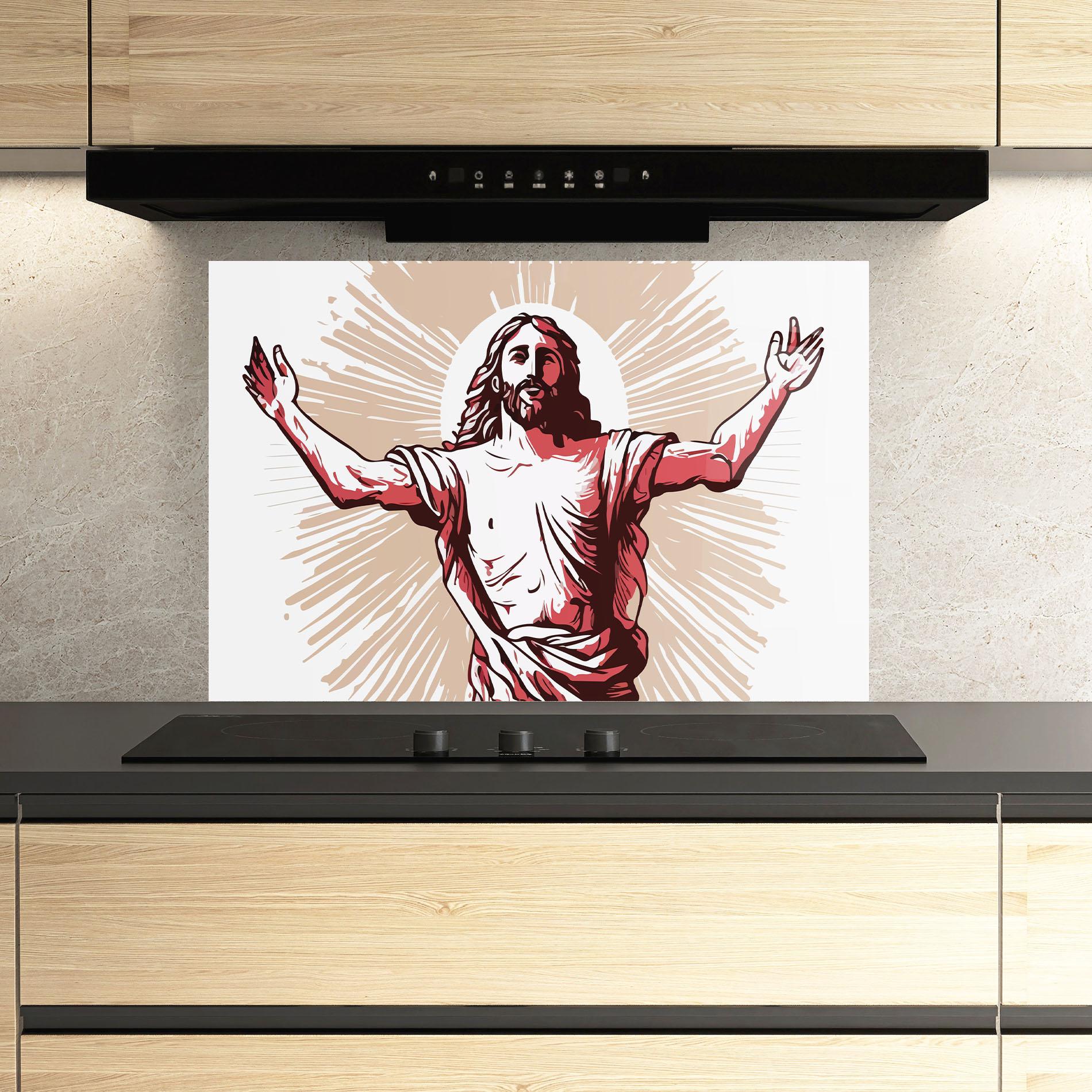 Konyhai üveg hátfal Artistic Jesus mockup 3