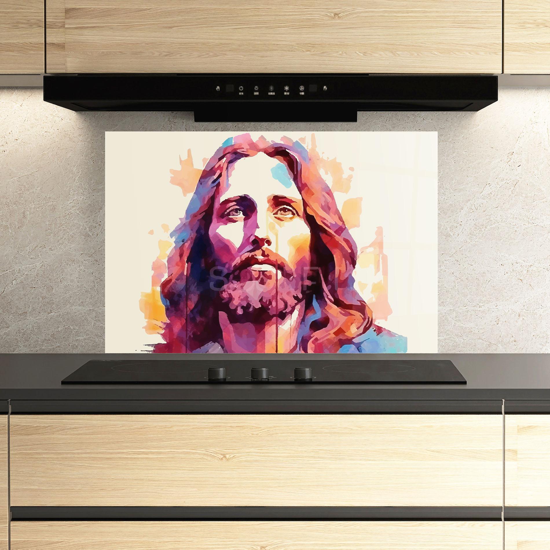 Konyhai üveg hátfal Color Jesus mockup 3