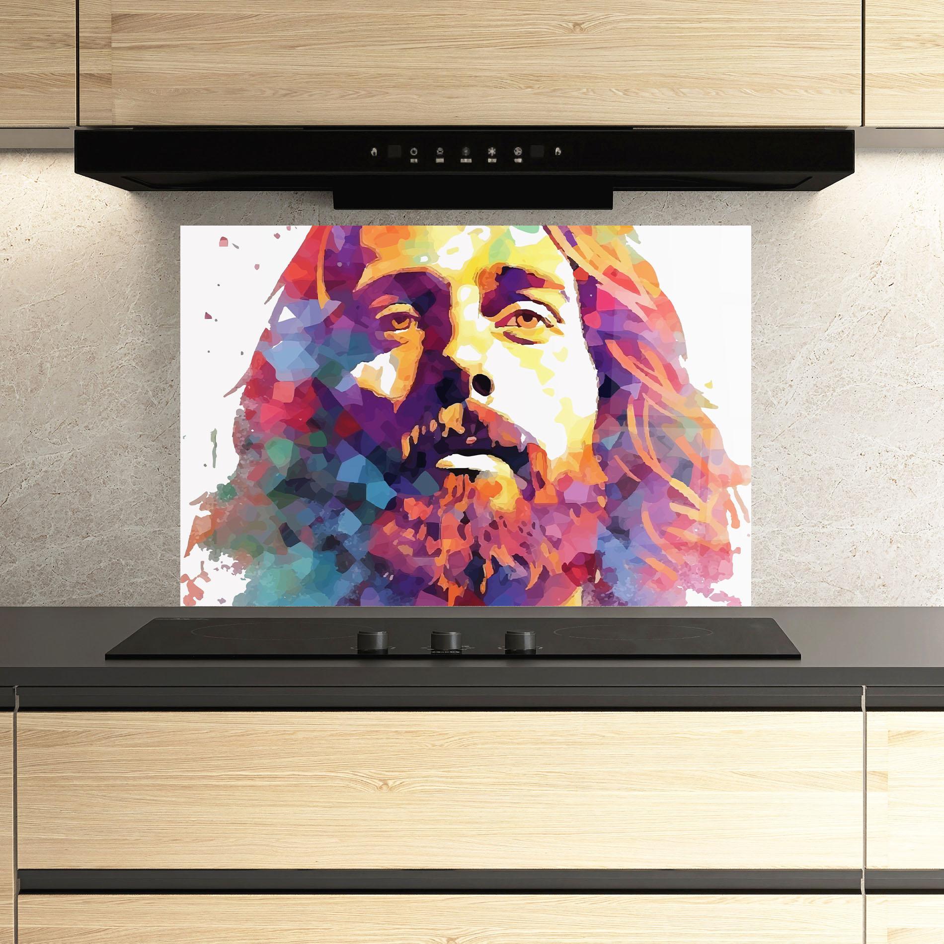 Konyhai üveg hátfal Colorful Light Jesus mockup 3