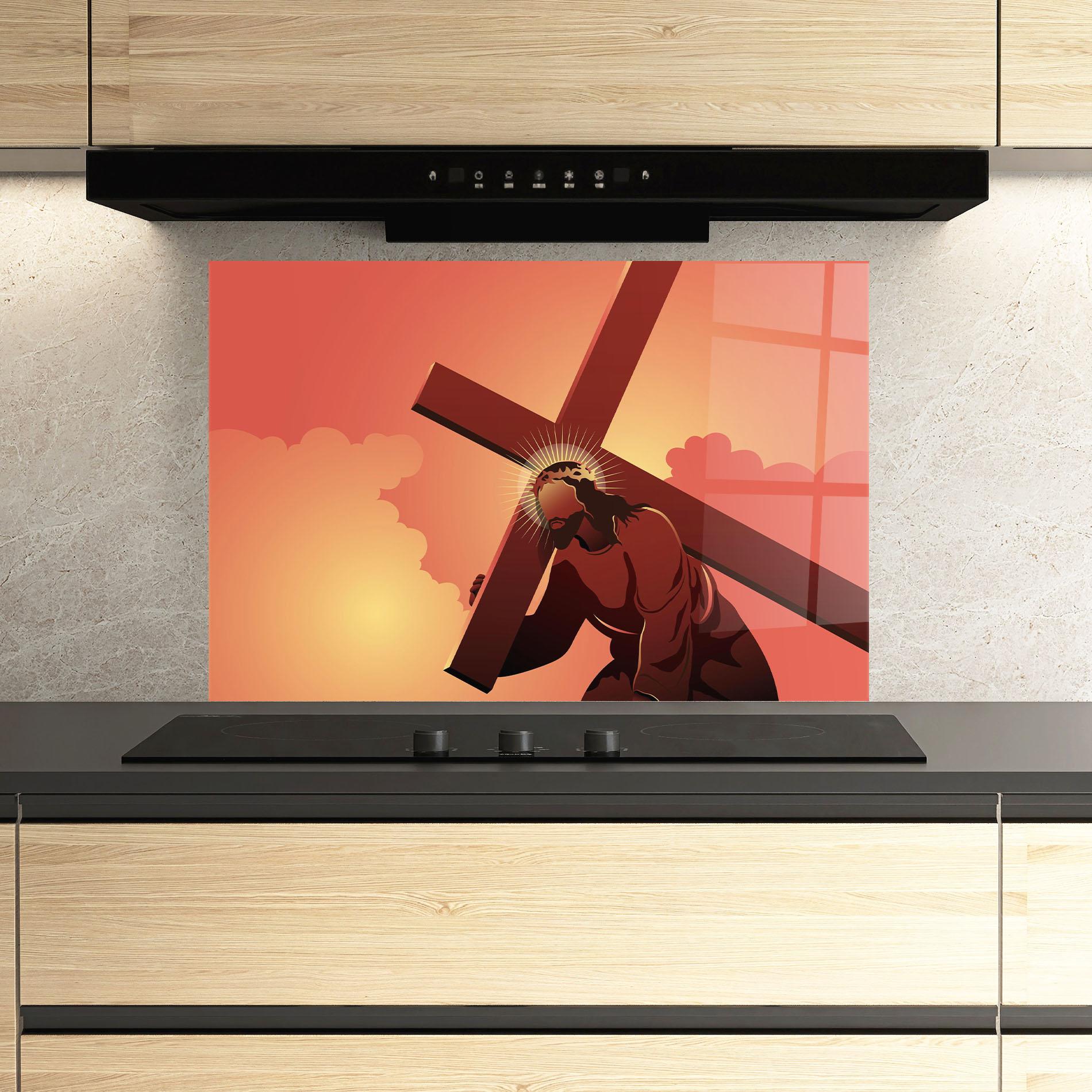 Konyhai üveg hátfal Holding The Cross mockup 3