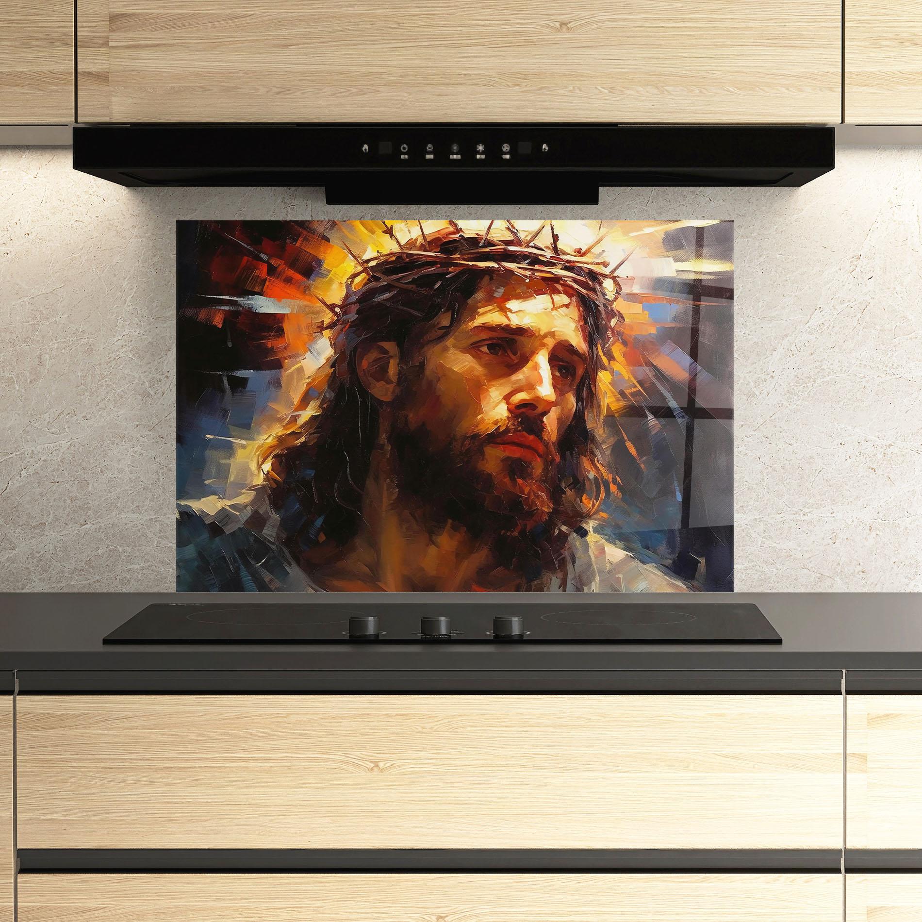 Konyhai üveg hátfal Jesus Crown mockup 3