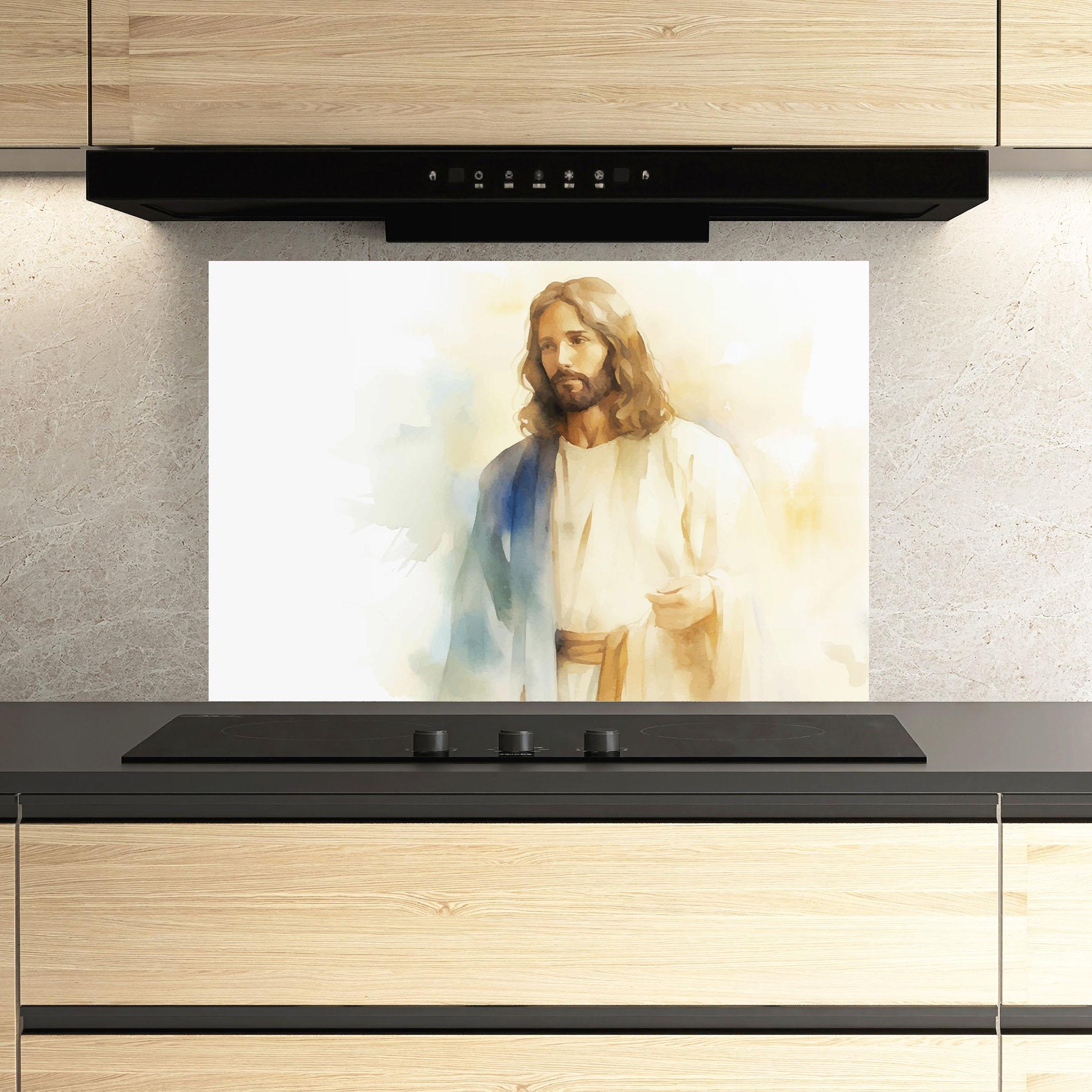 Konyhai üveg hátfal Jesus Light Art mockup 3