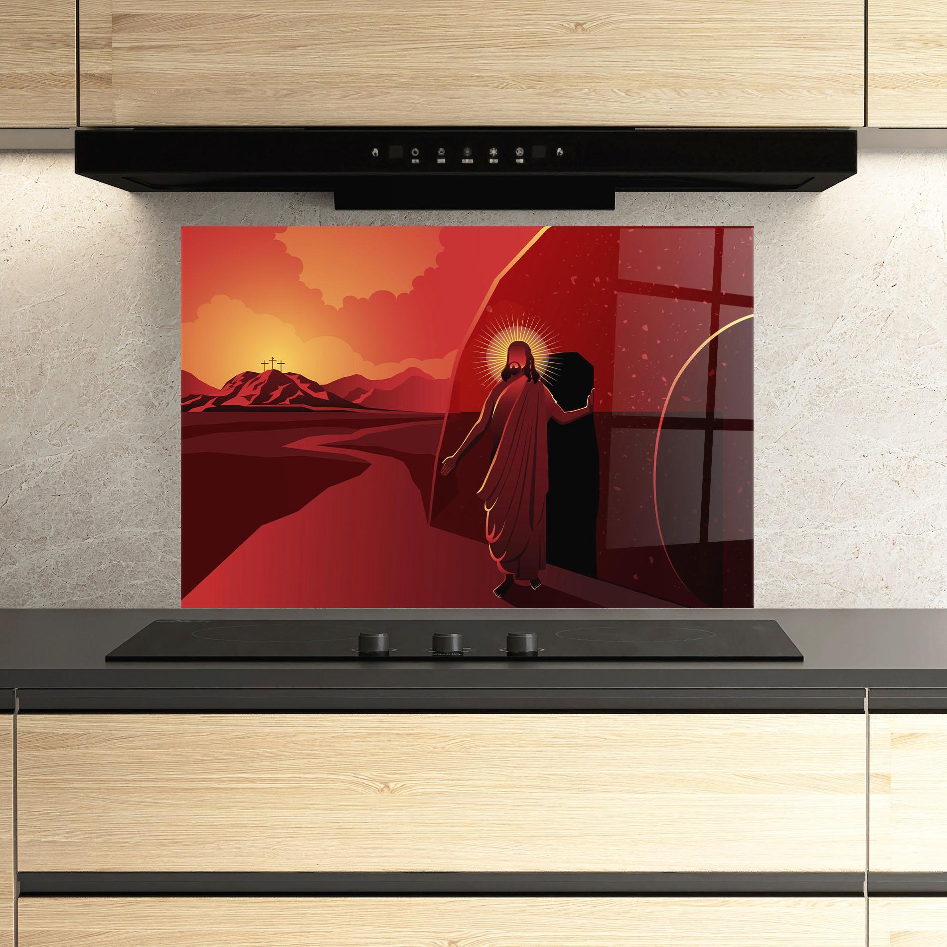 Konyhai üveg hátfal Jesus Rises mockup 3