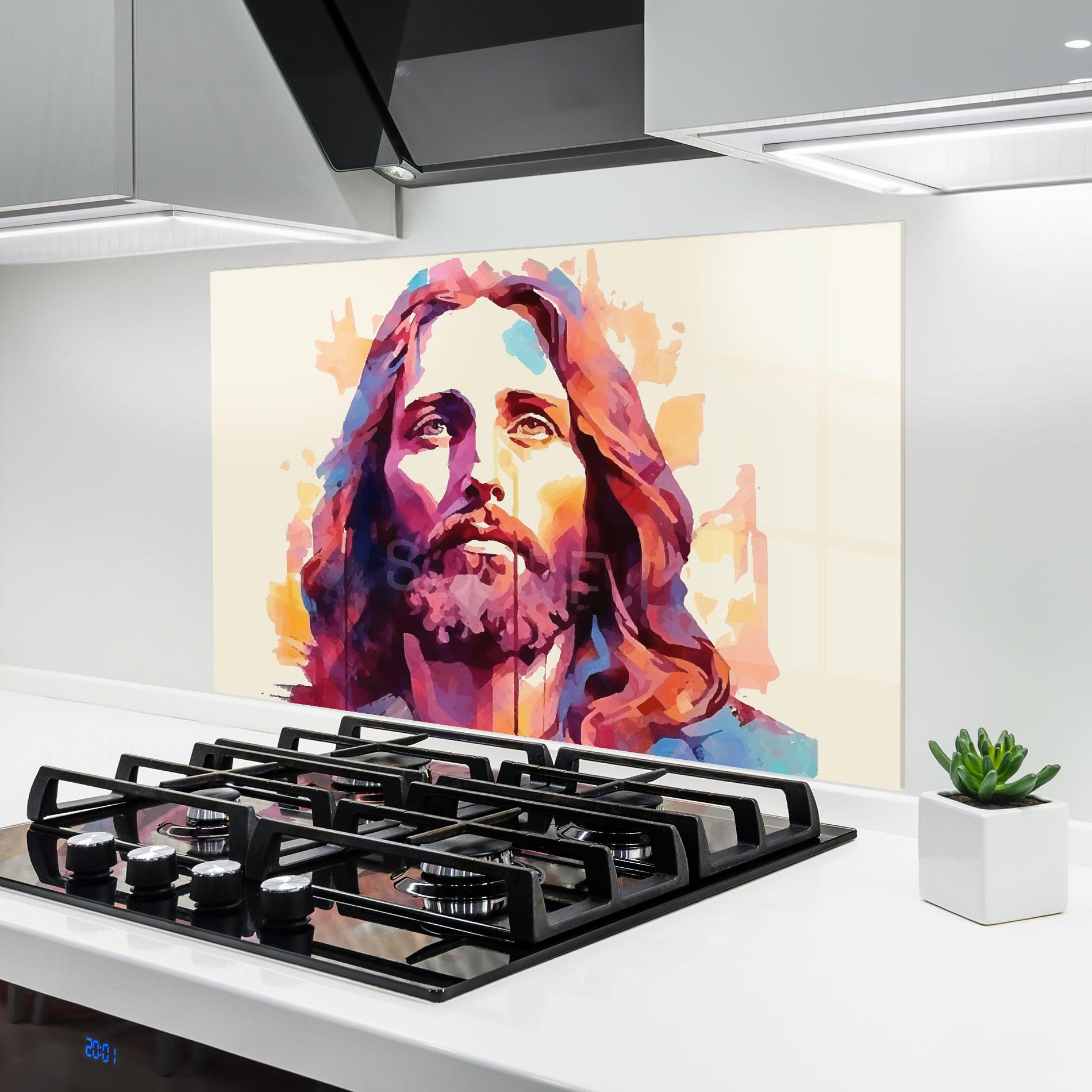 Konyhai üveg hátfal Color Jesus mockup 6