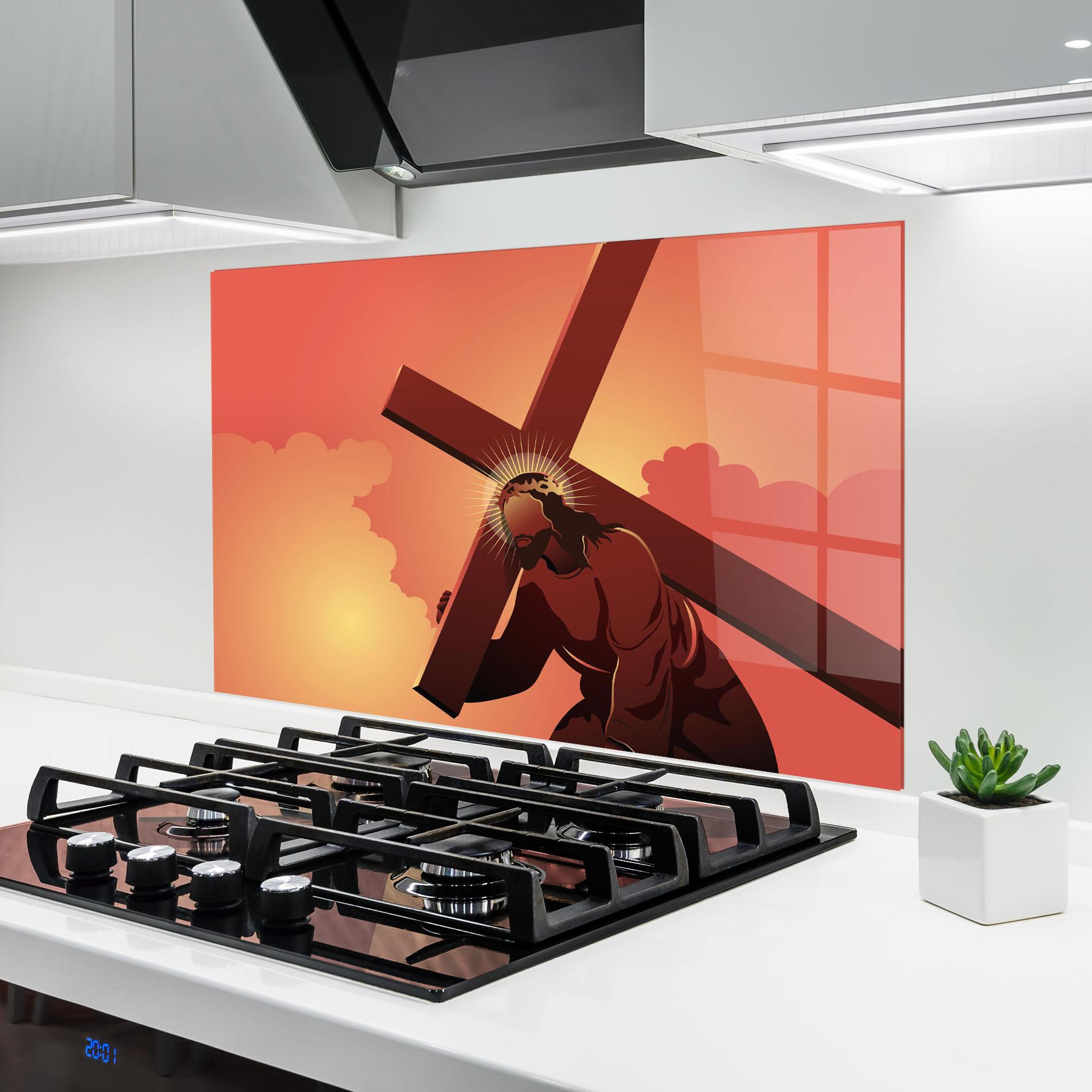 Konyhai üveg hátfal Holding The Cross mockup 6