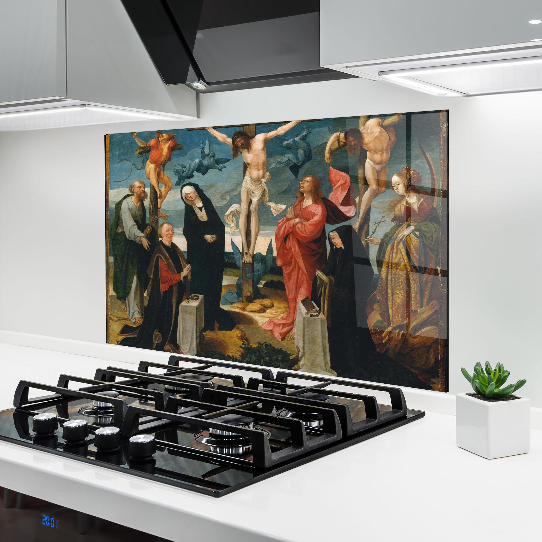 Konyhai üveg hátfal Jesus Cross Birds mockup 6