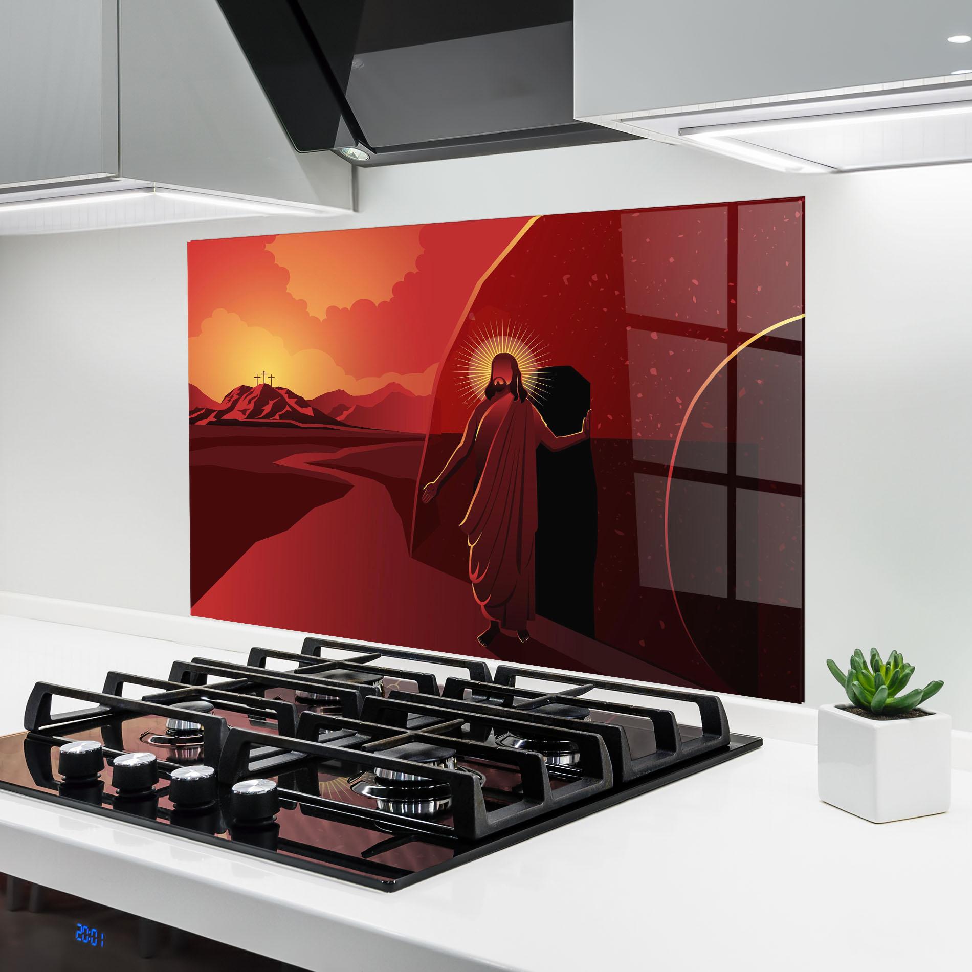Konyhai üveg hátfal Jesus Rises mockup 6