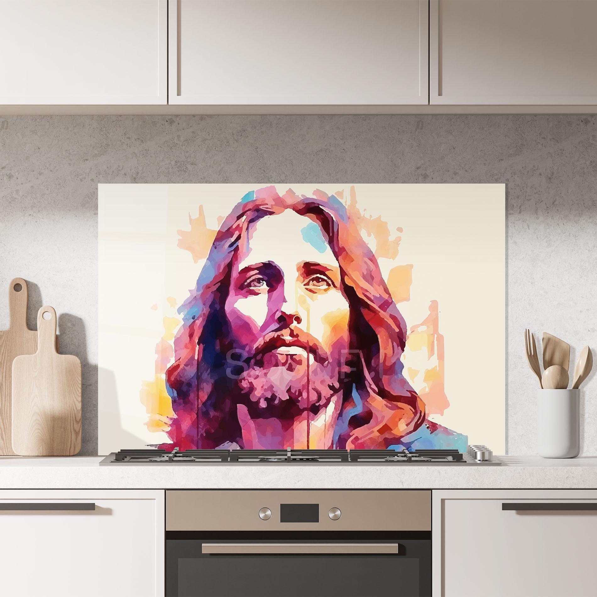 Konyhai üveg hátfal Color Jesus mockup 7