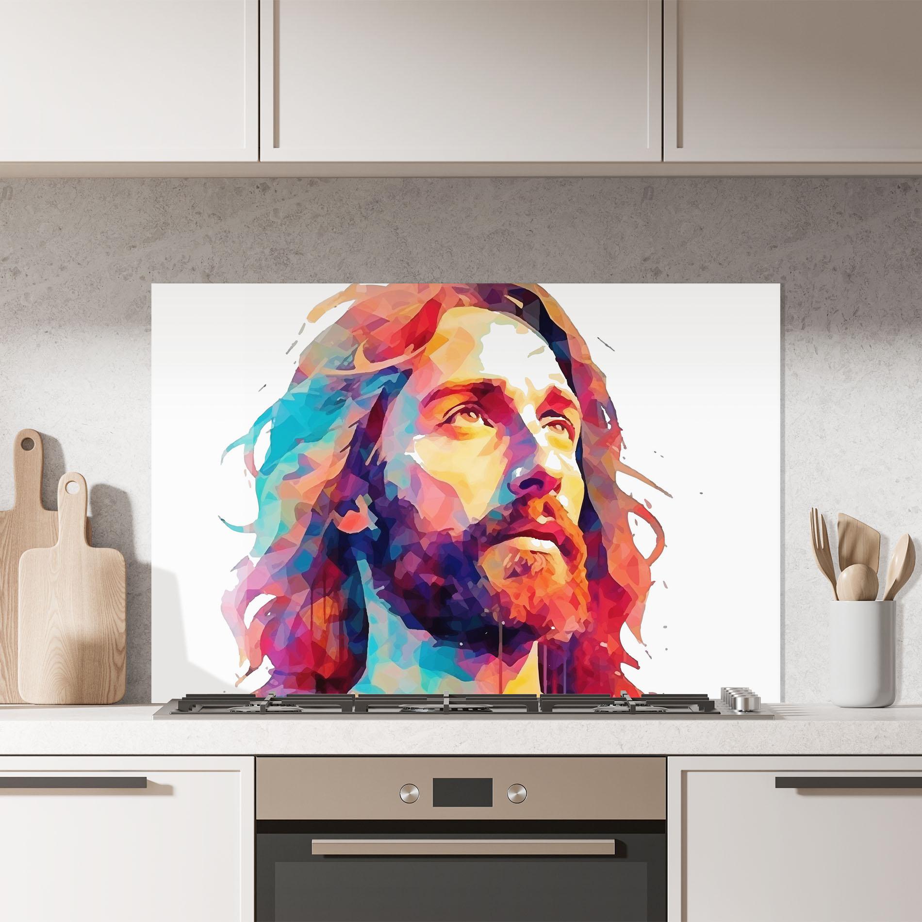 Konyhai üveg hátfal Colorful Jesus mockup 7
