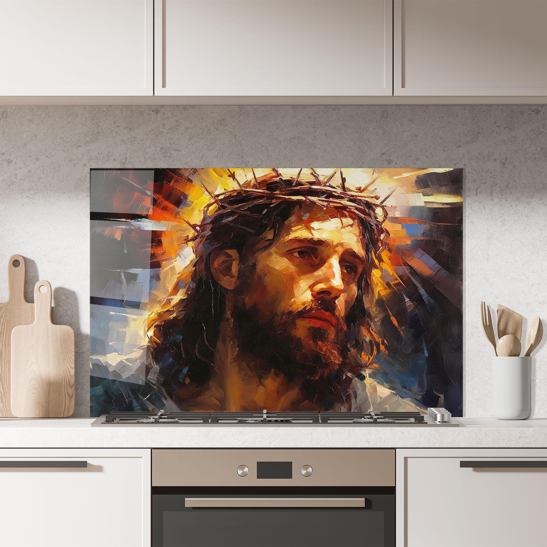 Konyhai üveg hátfal Jesus Crown mockup 7