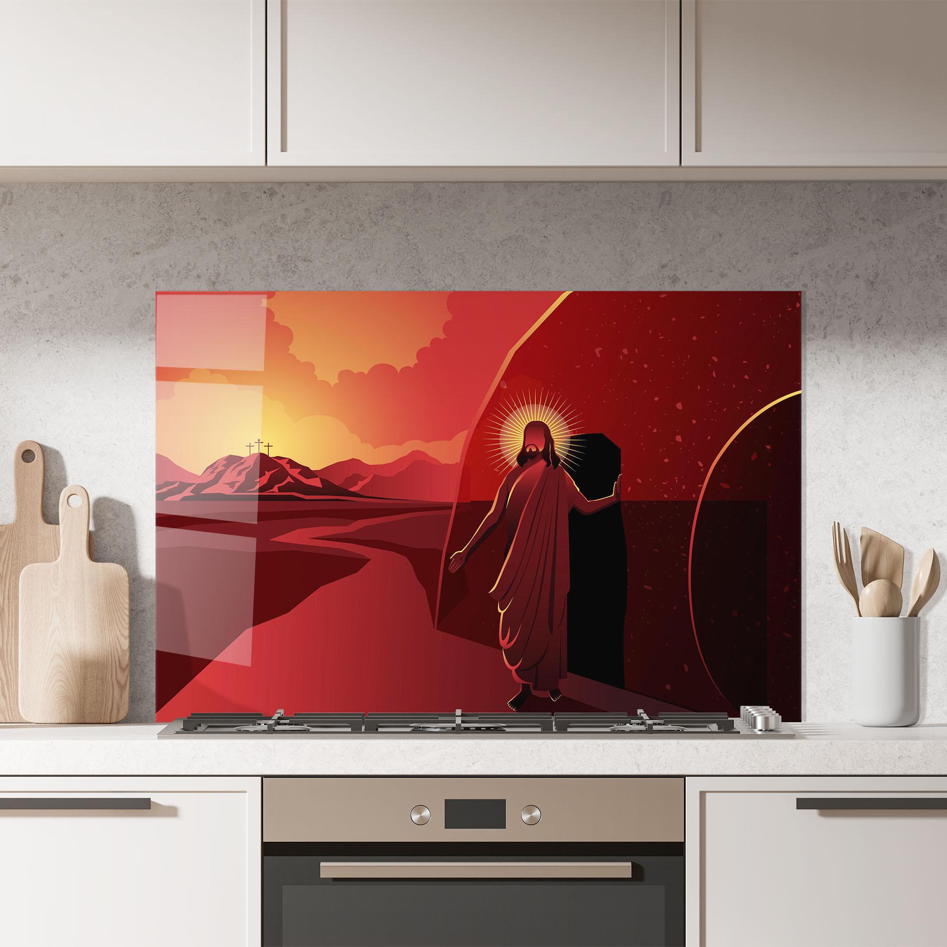 Konyhai üveg hátfal Jesus Rises mockup 7