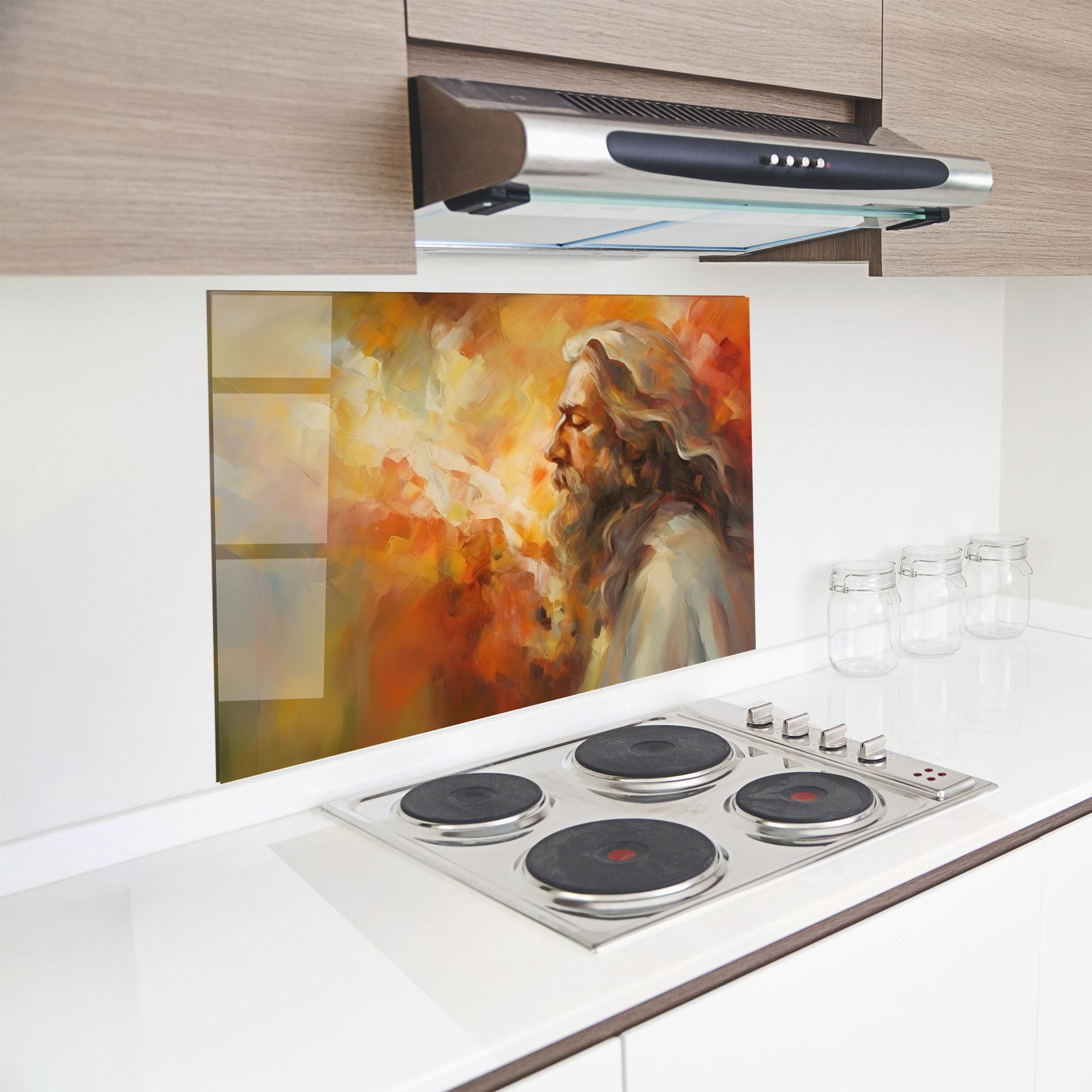 Konyhai üveg hátfal Christ Oil Painting mockup 8