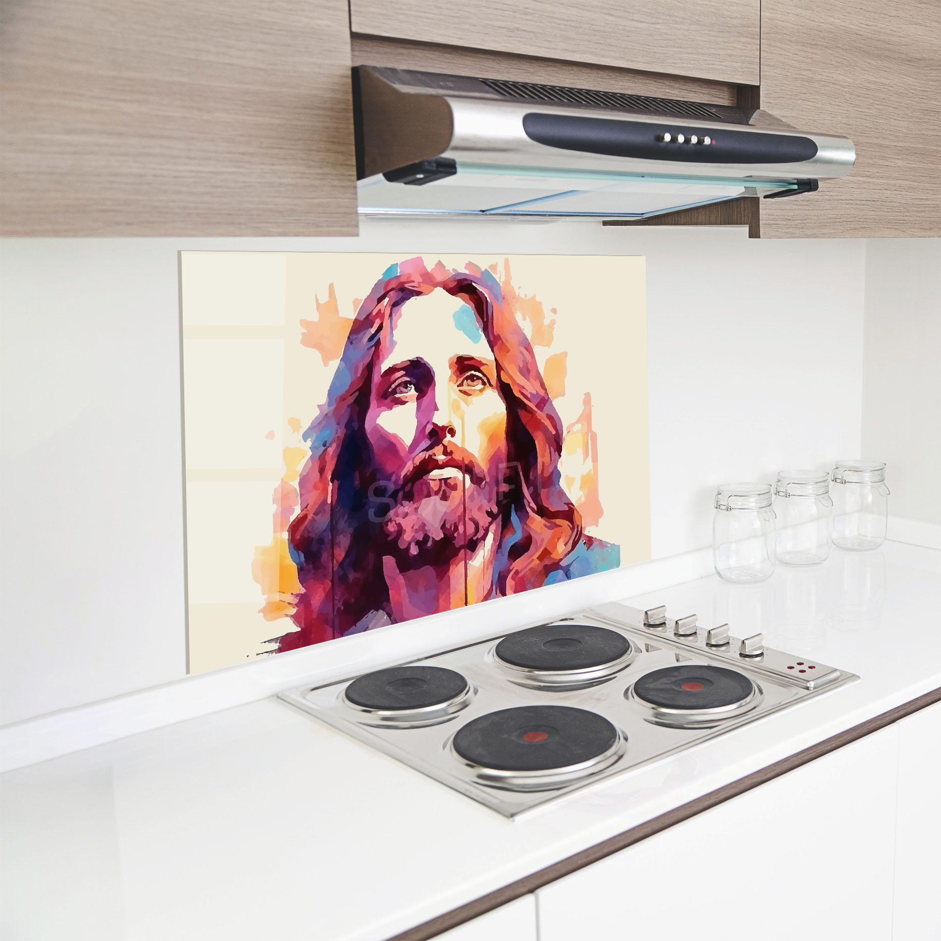 Konyhai üveg hátfal Color Jesus mockup 8