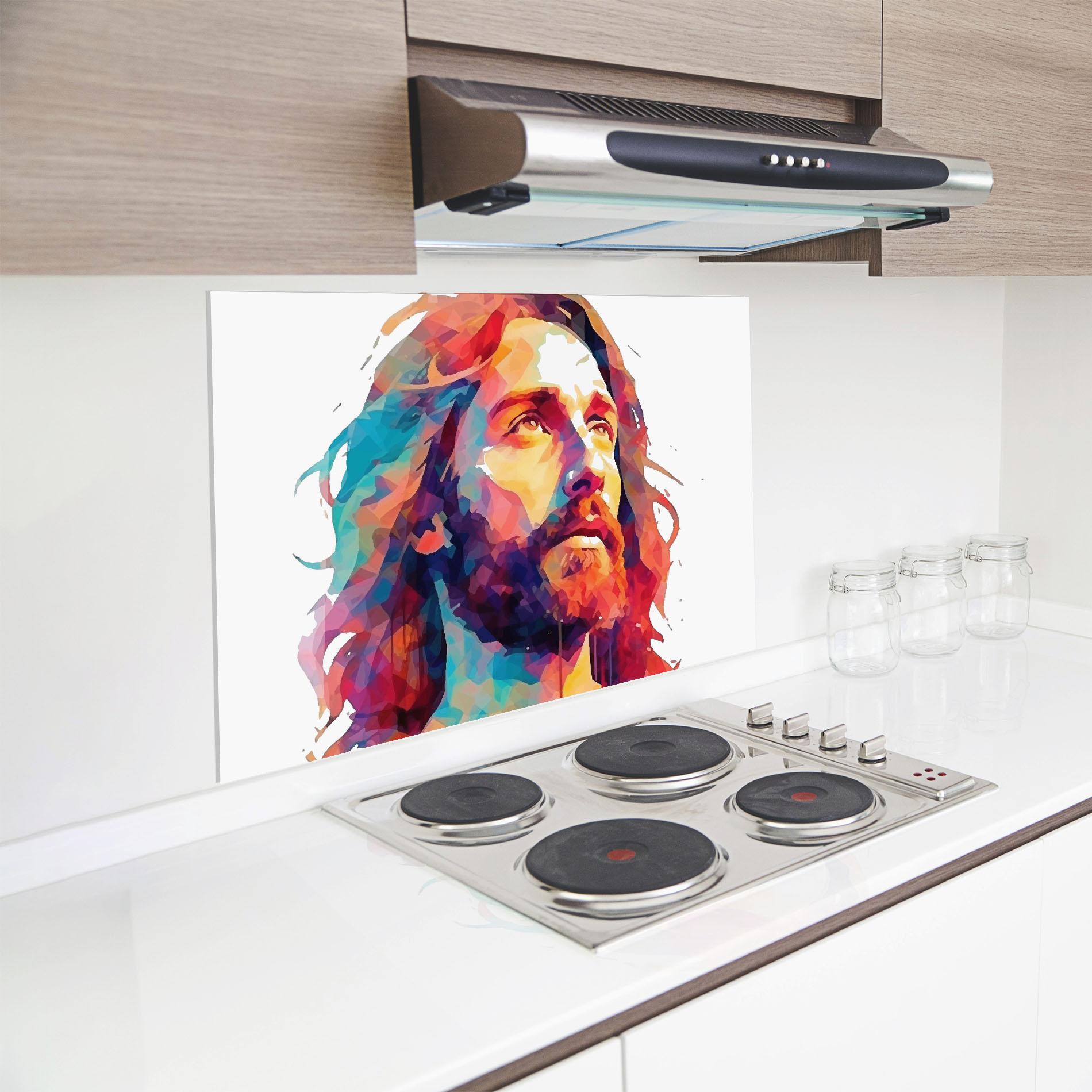 Konyhai üveg hátfal Colorful Jesus mockup 8