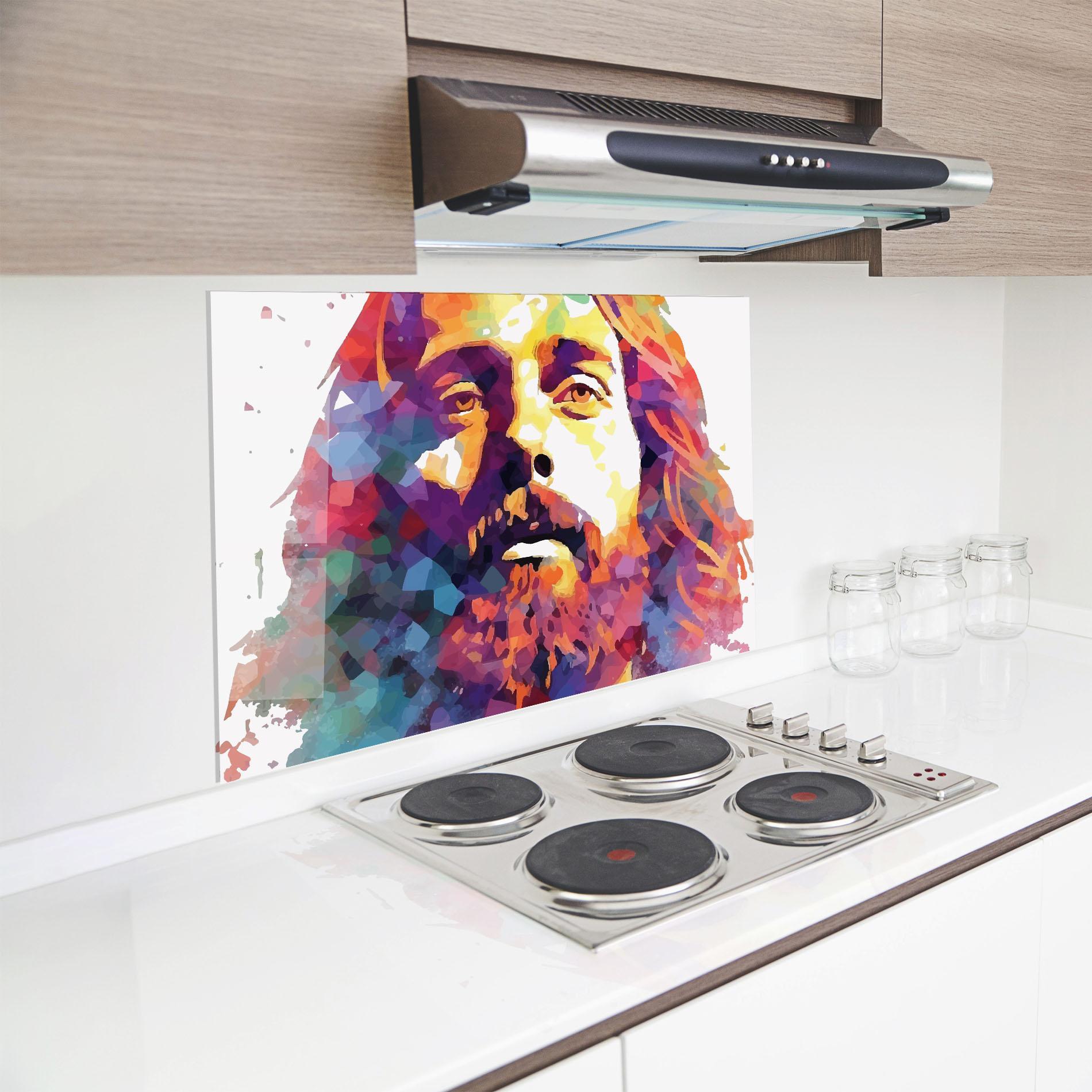 Konyhai üveg hátfal Colorful Light Jesus mockup 8