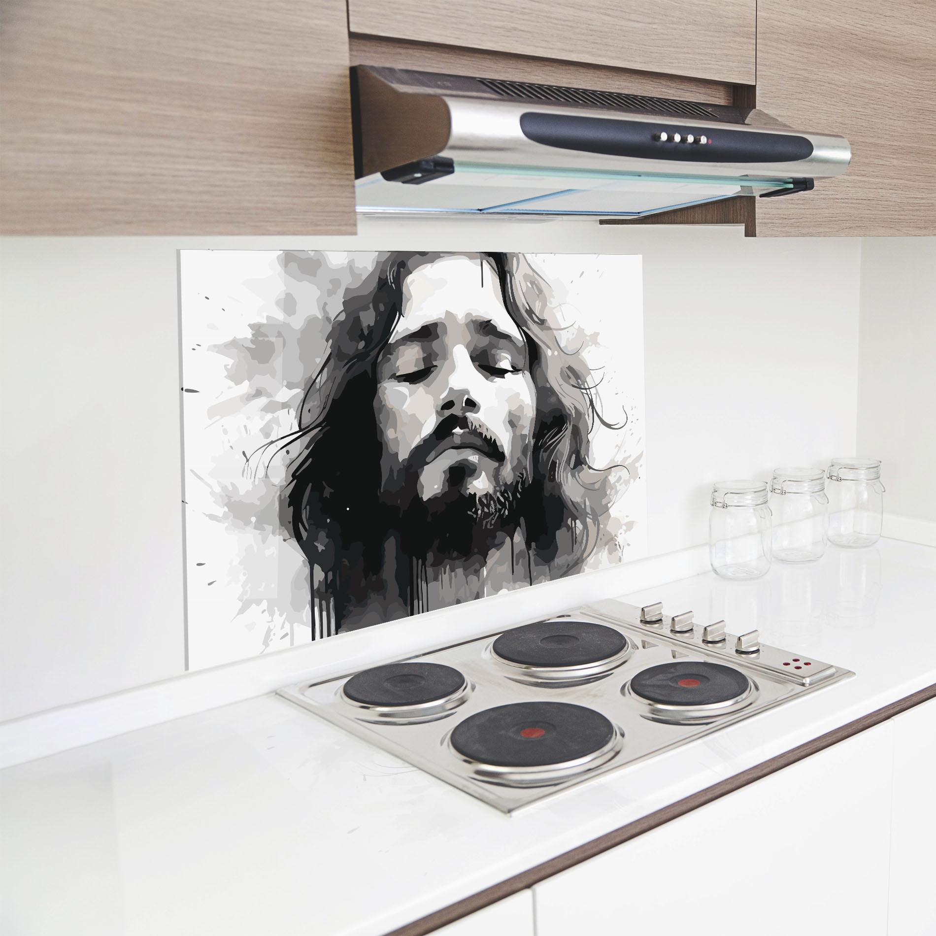 Konyhai üveg hátfal Jesus Ink Art mockup 8