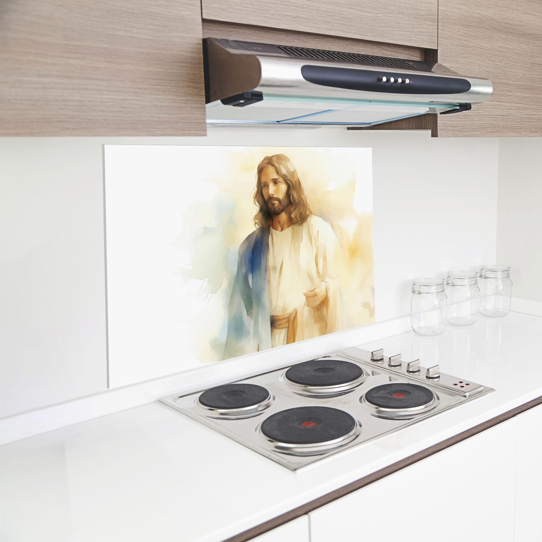 Konyhai üveg hátfal Jesus Light Art mockup 8