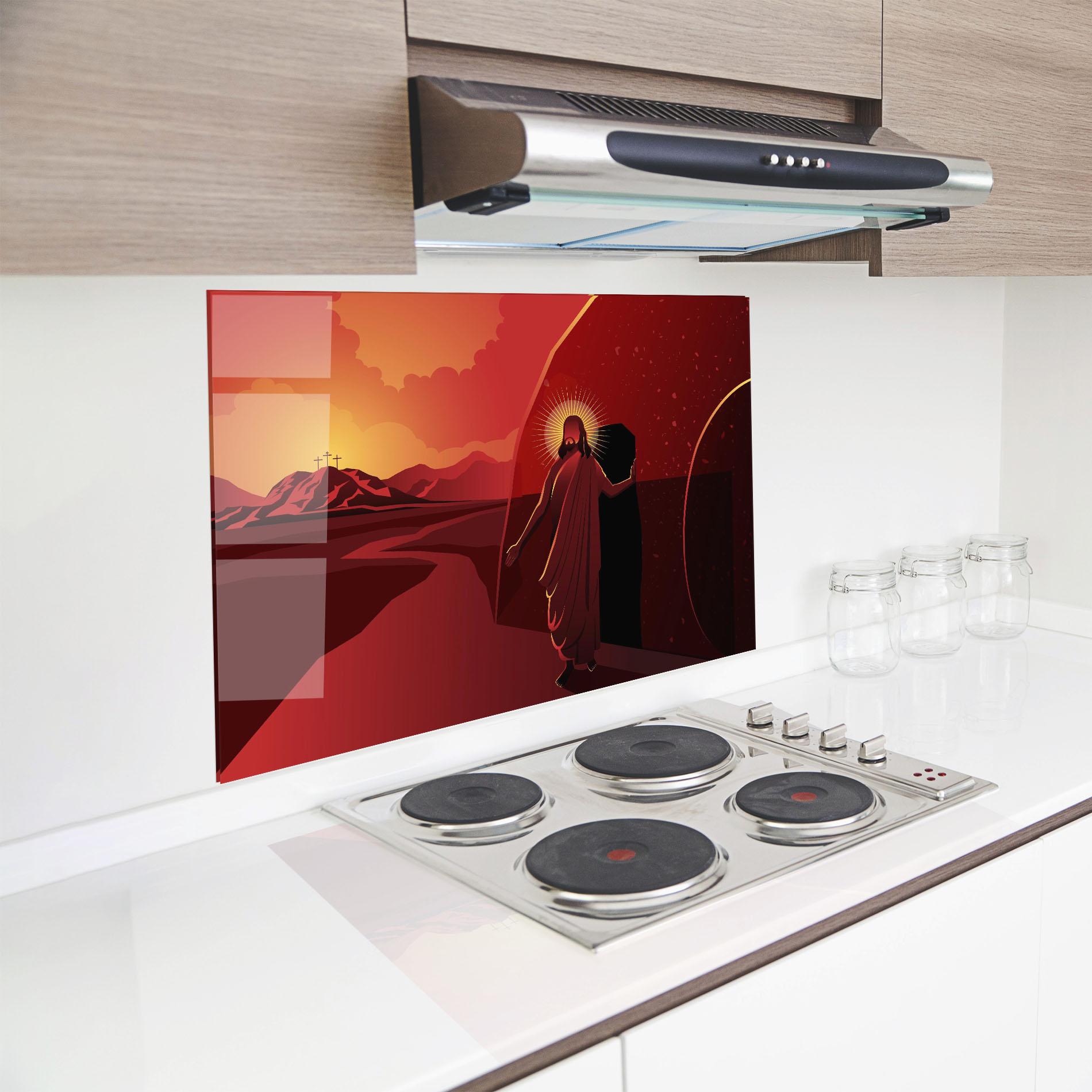 Konyhai üveg hátfal Jesus Rises mockup 8