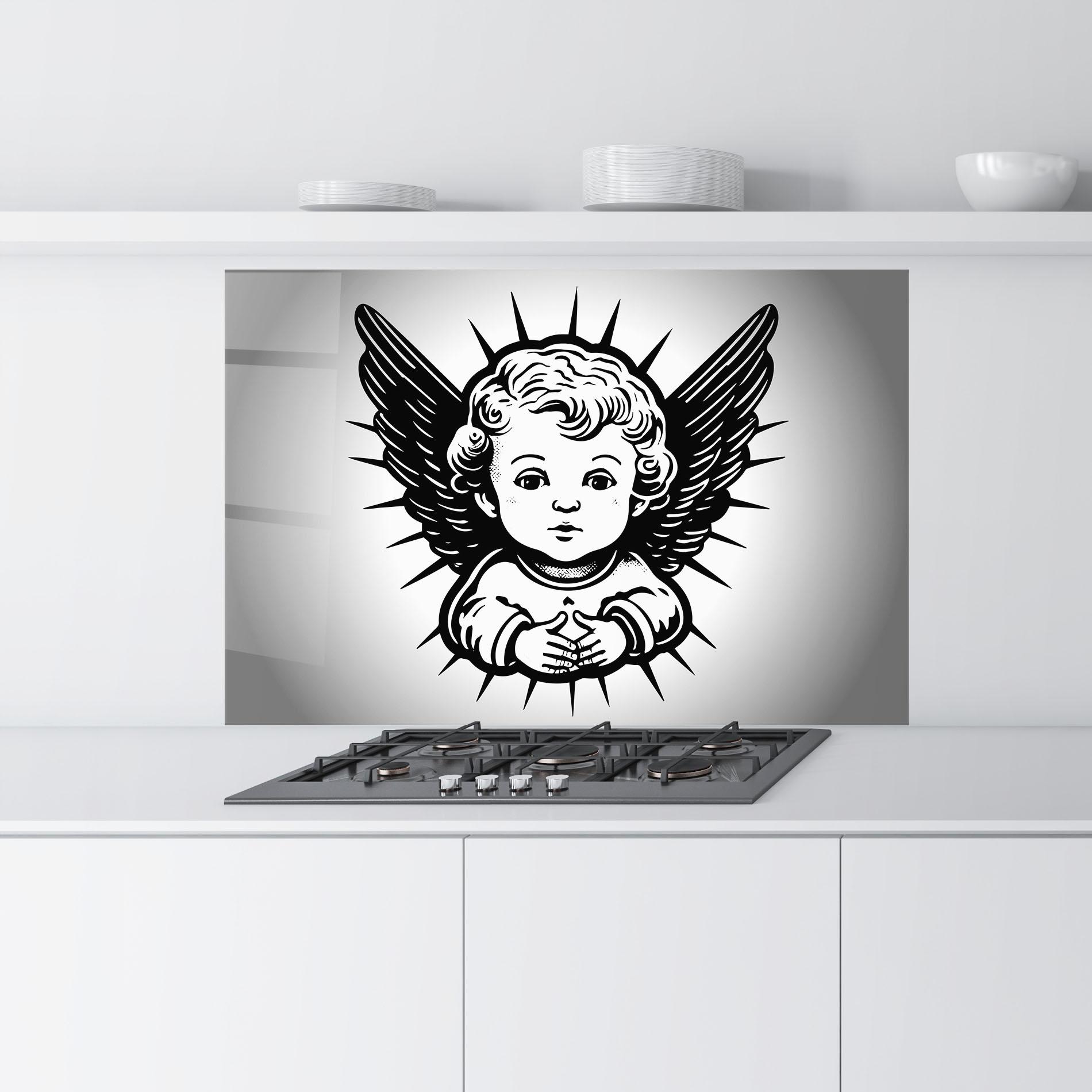Konyhai üveg hátfal Angel Small Wings mockup 9
