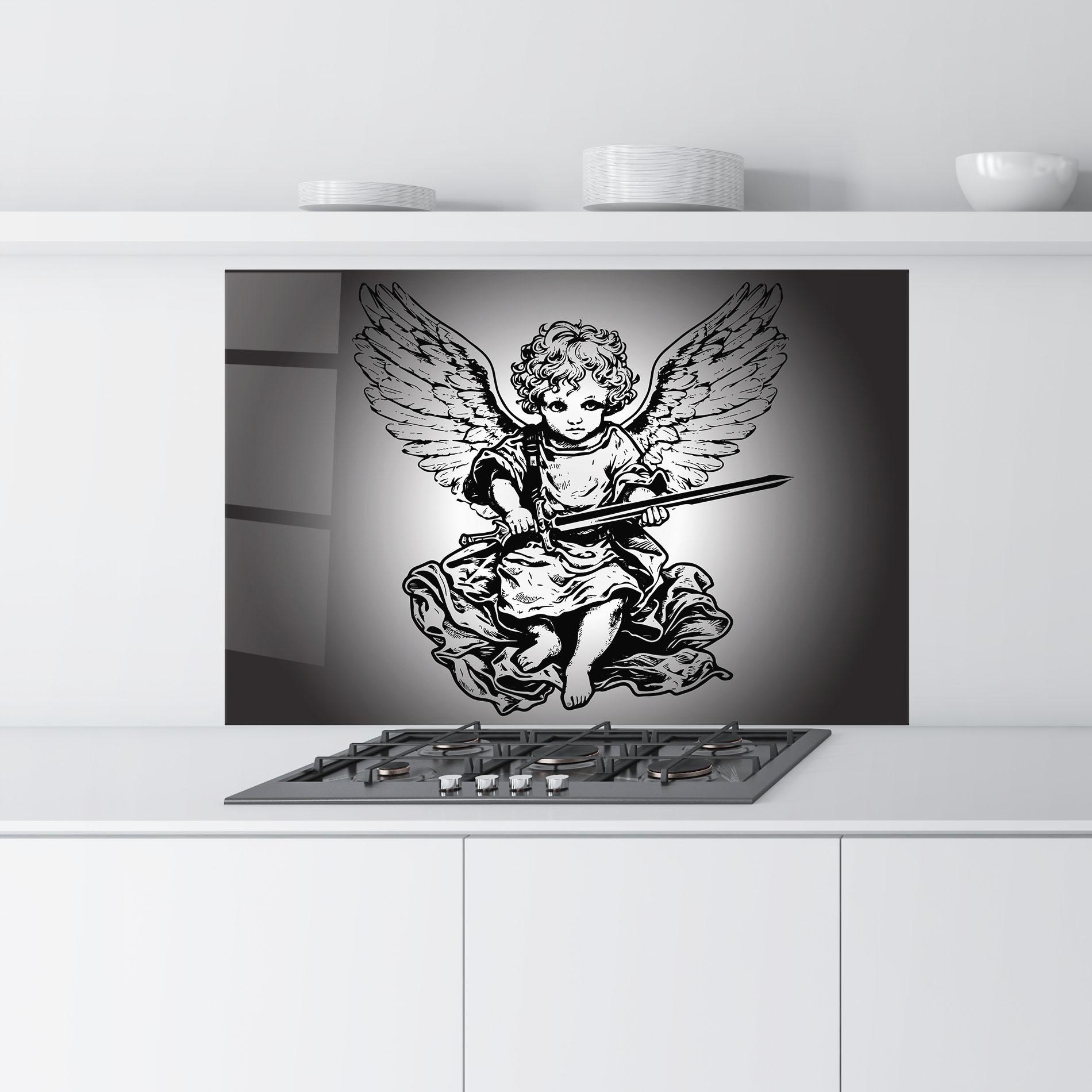 Konyhai üveg hátfal Angel Sword mockup 9