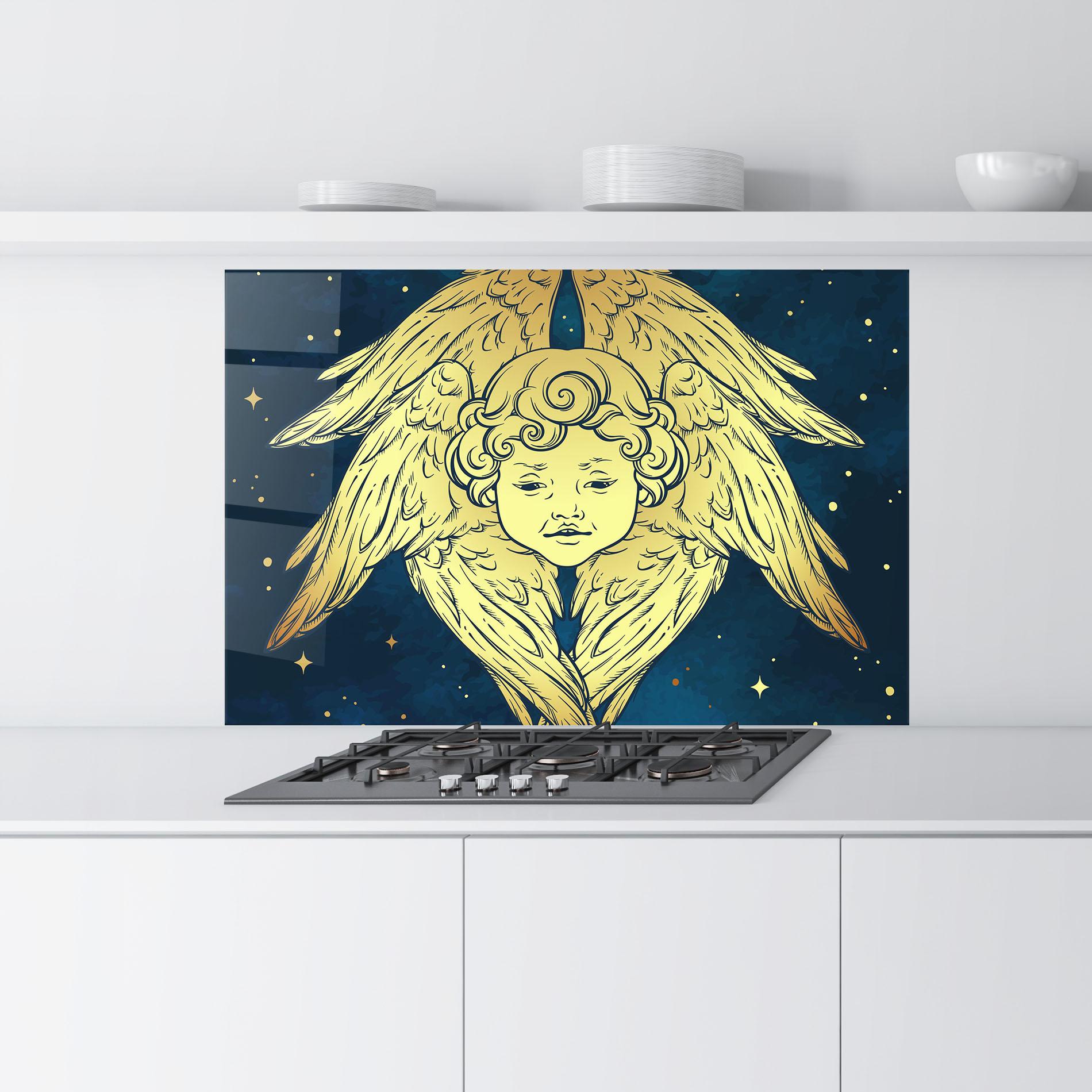Konyhai üveg hátfal Gold Wings Angel mockup 9