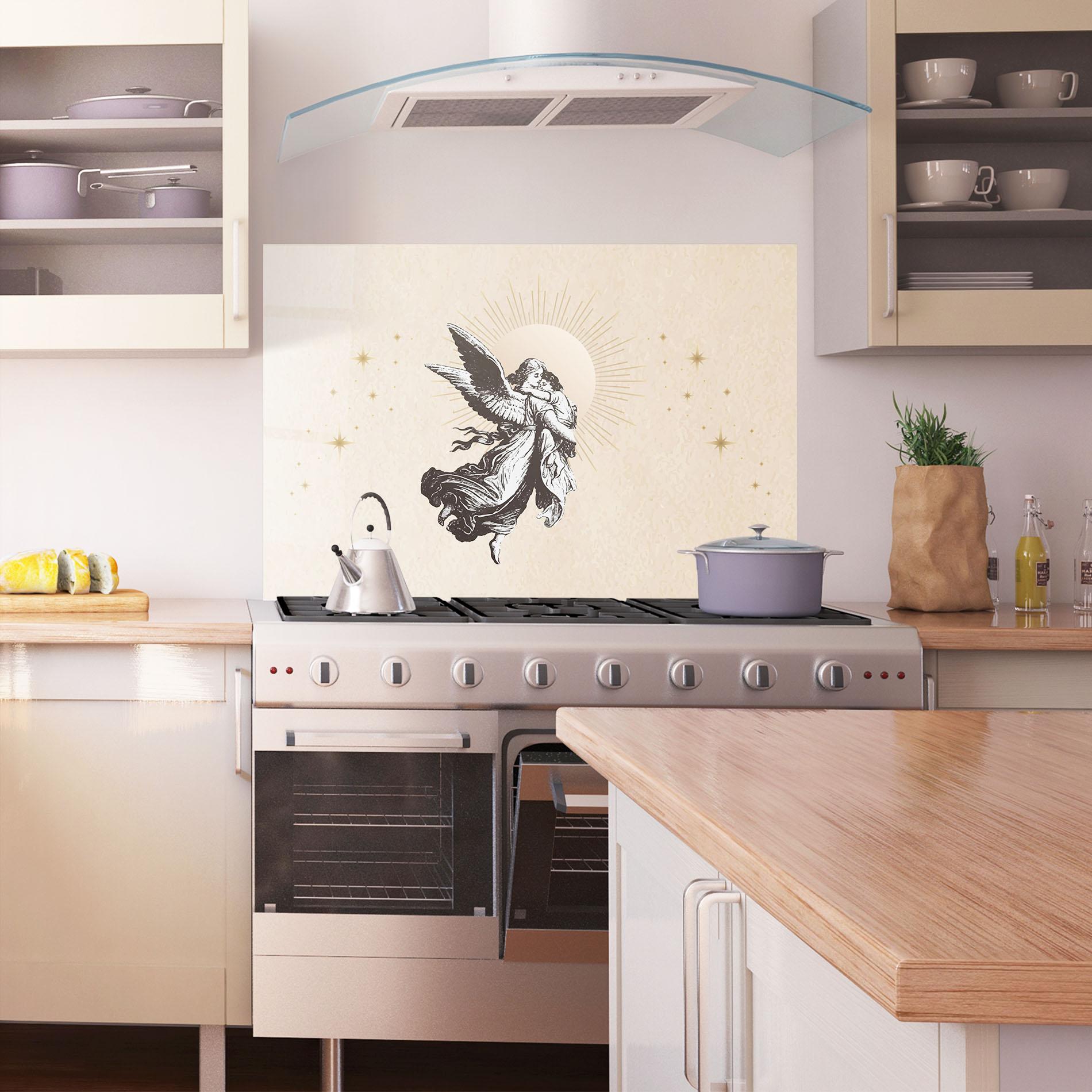 Konyhai üveg hátfal Cream Angel Stars mockup 1