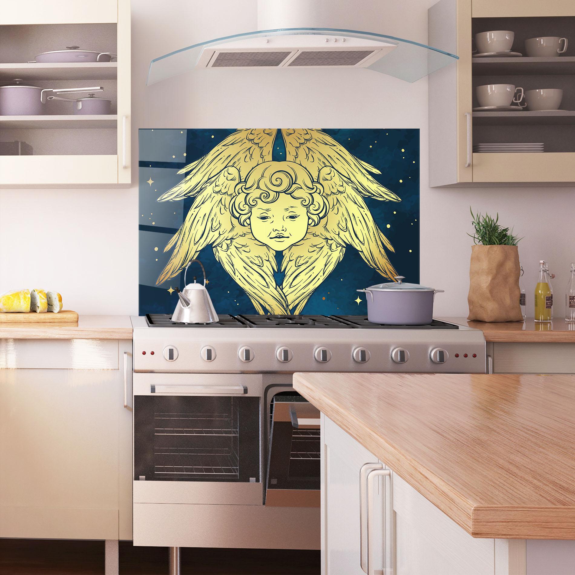 Konyhai üveg hátfal Gold Wings Angel mockup 1