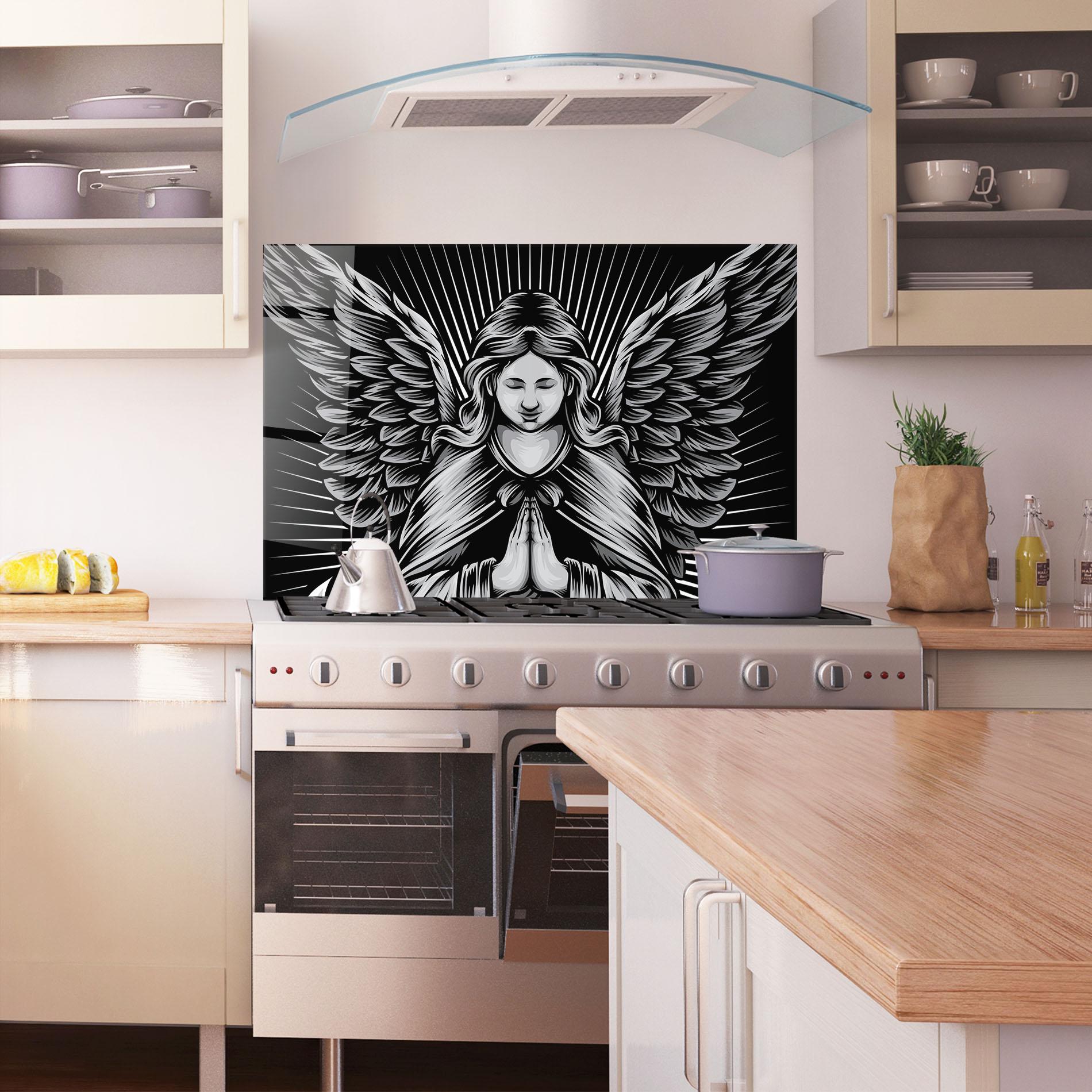 Konyhai üveg hátfal Wings Pray mockup 1