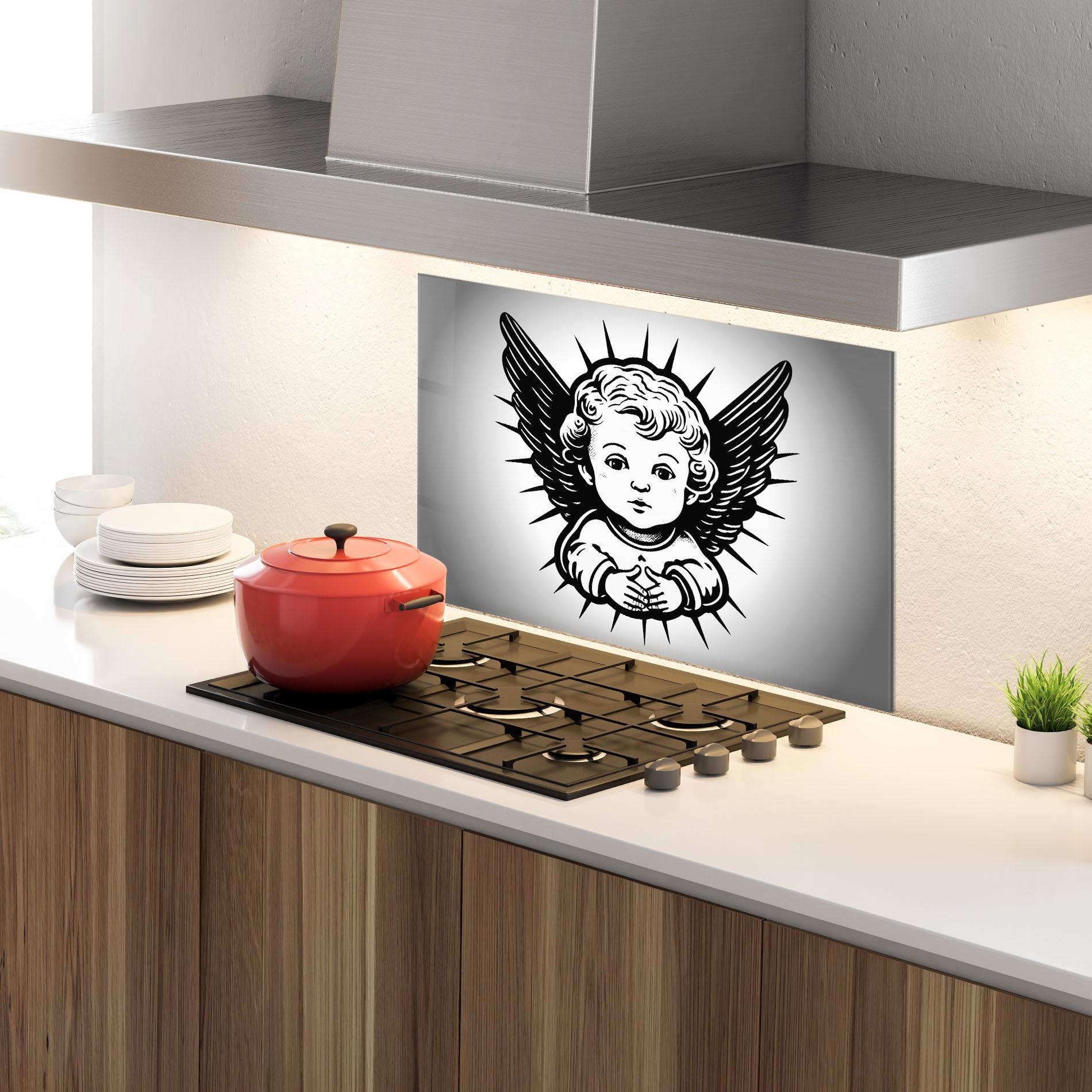 Konyhai üveg hátfal Angel Small Wings mockup 4
