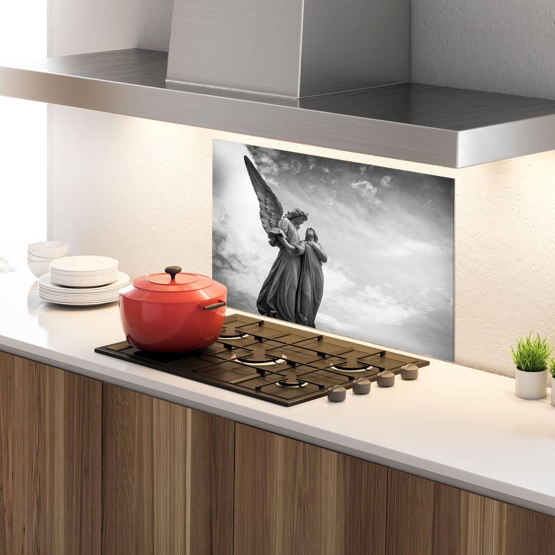 Konyhai üveg hátfal Grey Stone Angels mockup 4