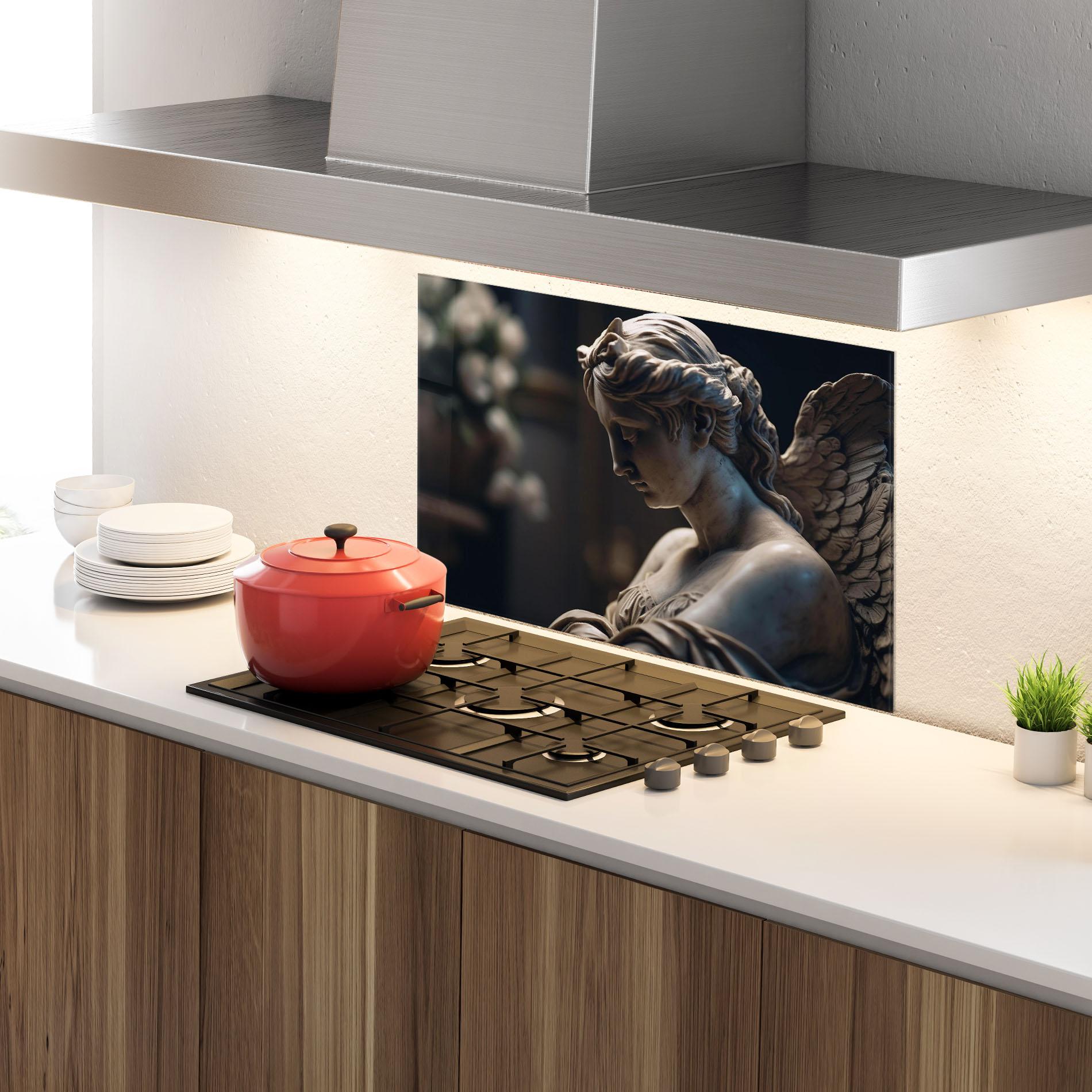 Konyhai üveg hátfal Praying Woman mockup 4