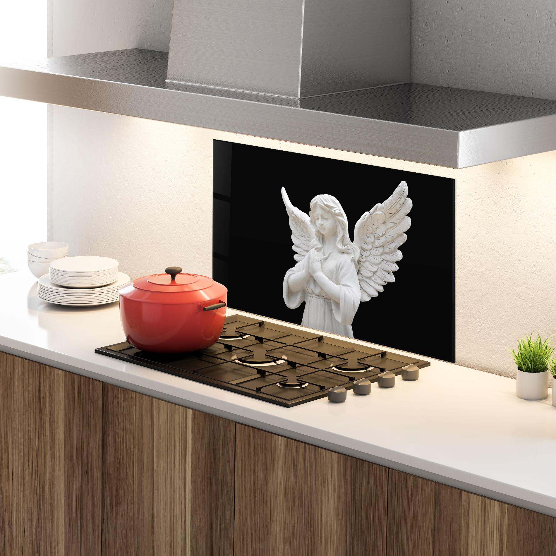 Konyhai üveg hátfal Pretty Angel Statues mockup 4