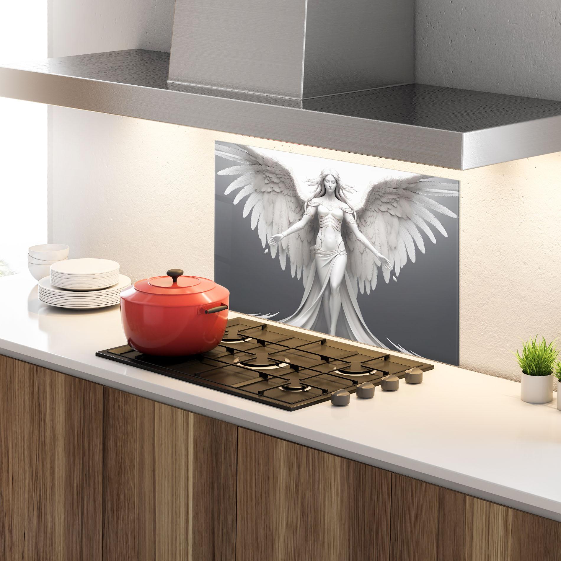 Konyhai üveg hátfal White Stone Woman mockup 4