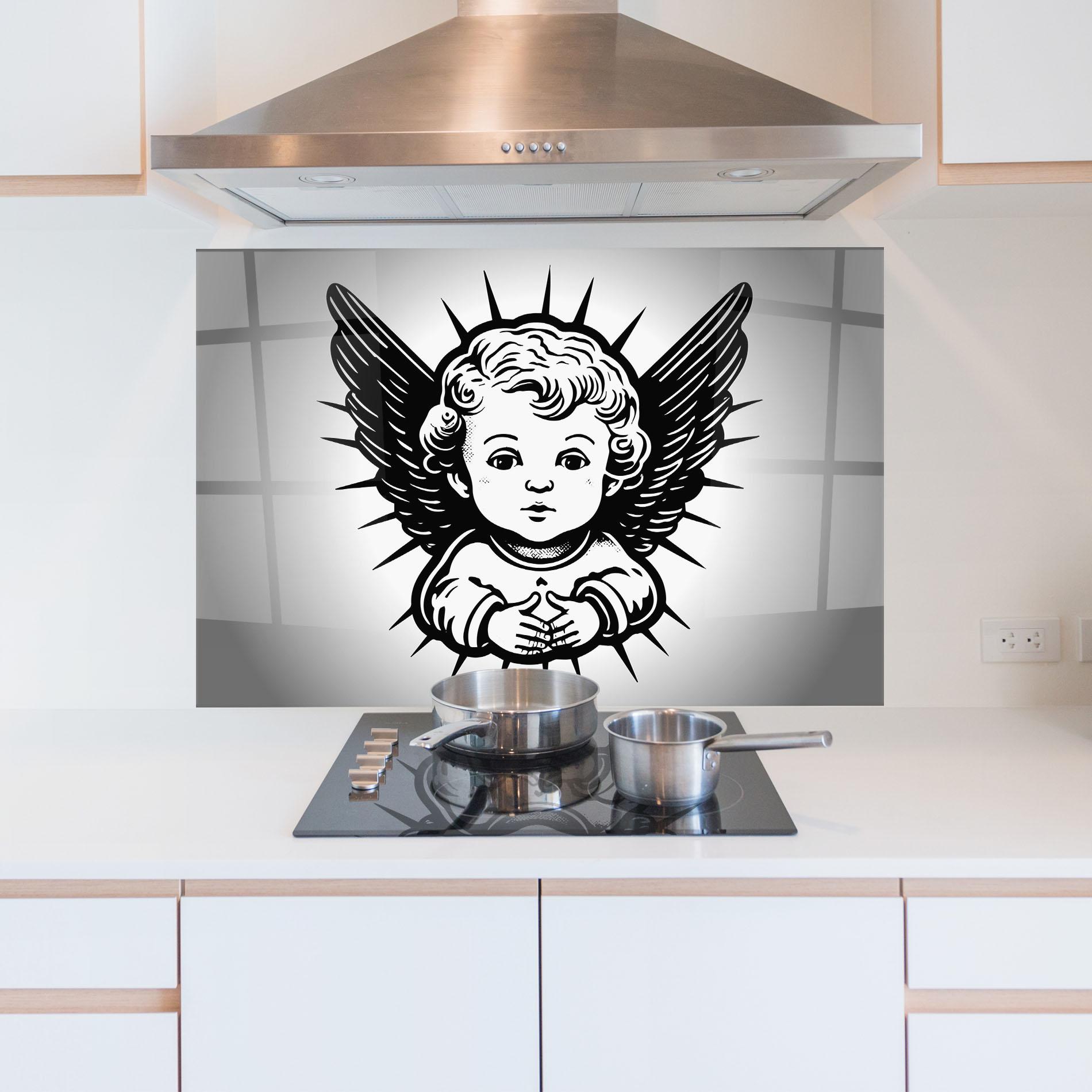 Konyhai üveg hátfal Angel Small Wings mockup 5