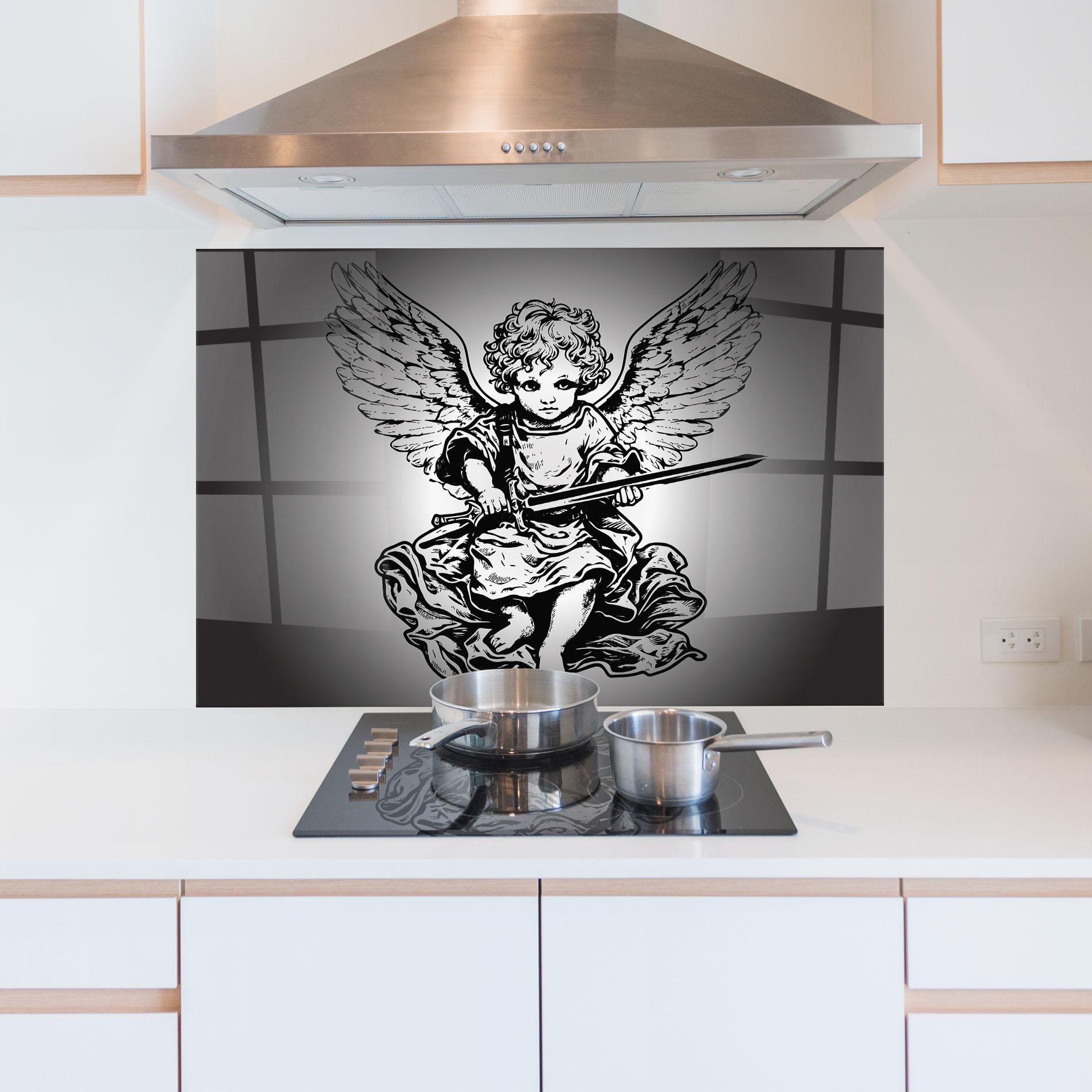 Konyhai üveg hátfal Angel Sword mockup 5