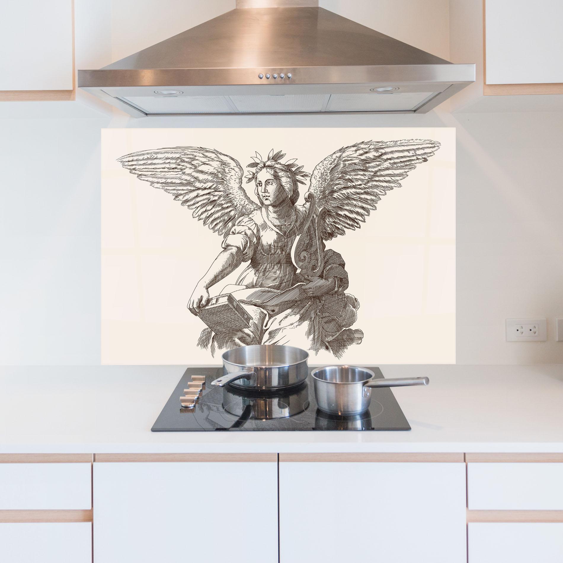 Konyhai üveg hátfal Brown Line Angel mockup 5