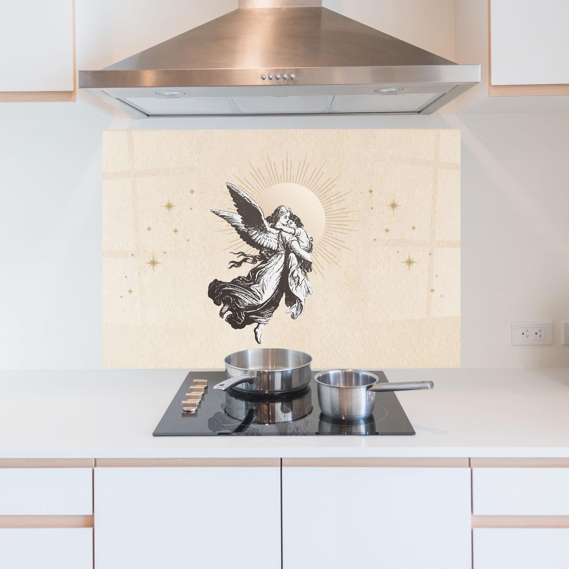 Konyhai üveg hátfal Cream Angel Stars mockup 5