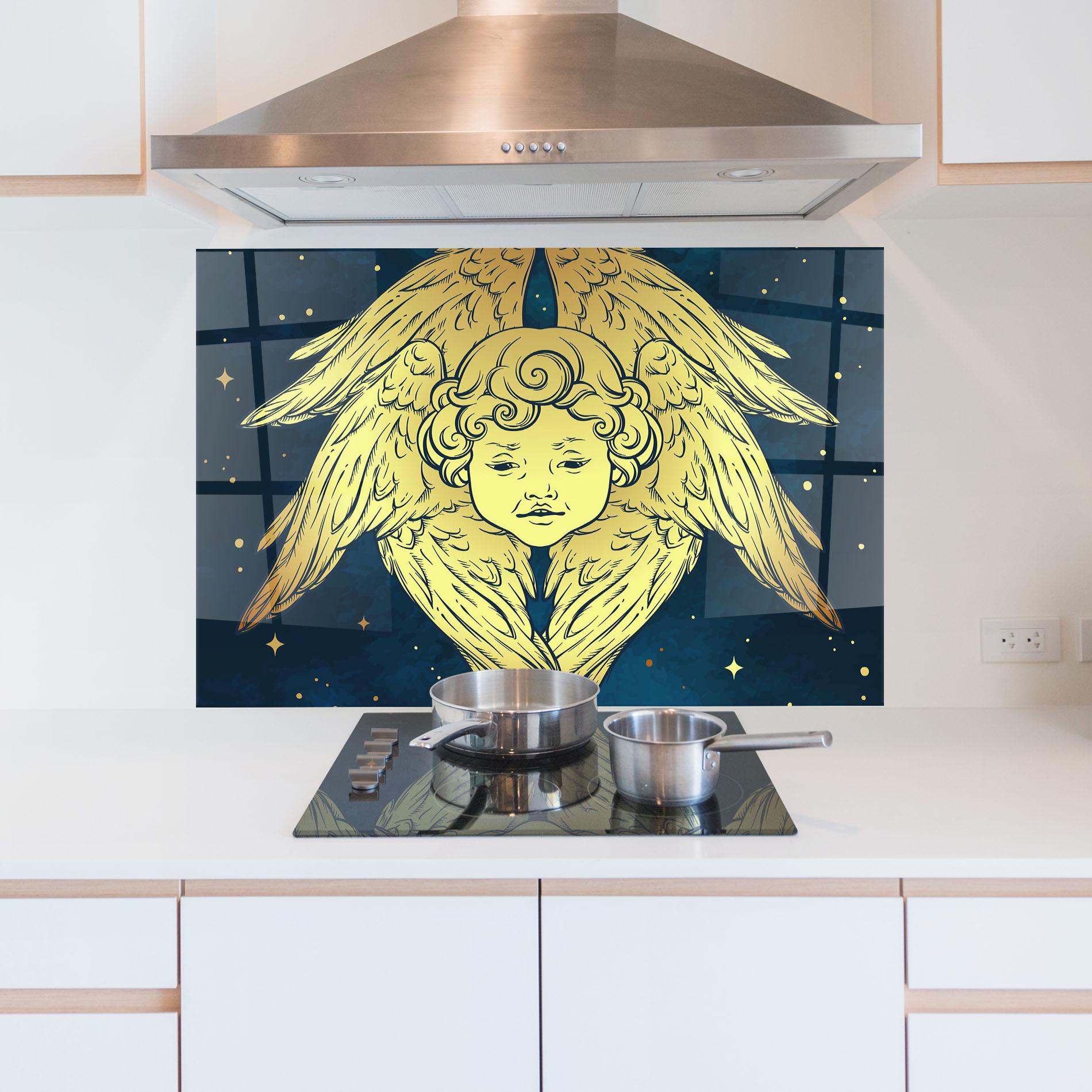 Konyhai üveg hátfal Gold Wings Angel mockup 5