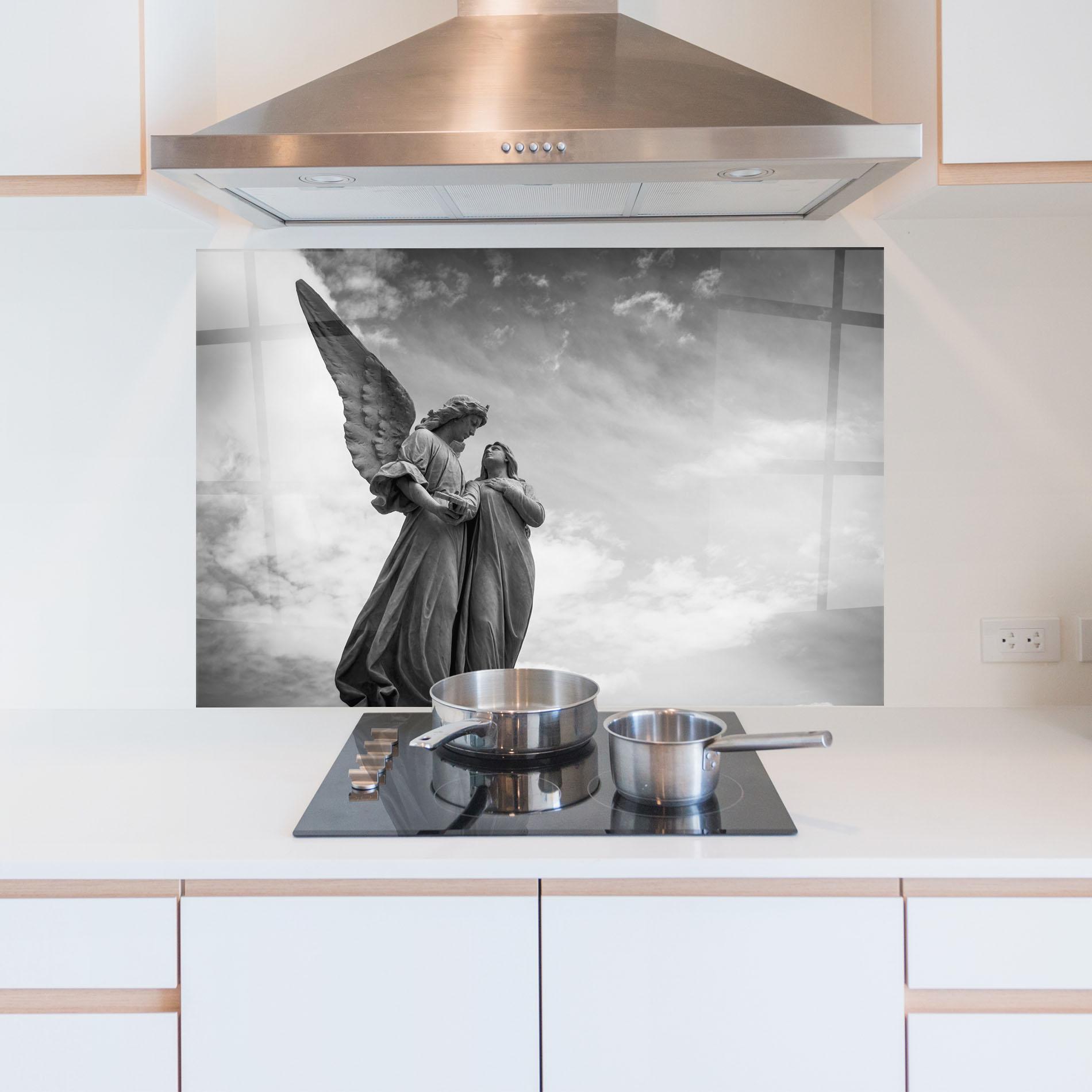 Konyhai üveg hátfal Grey Stone Angels mockup 5