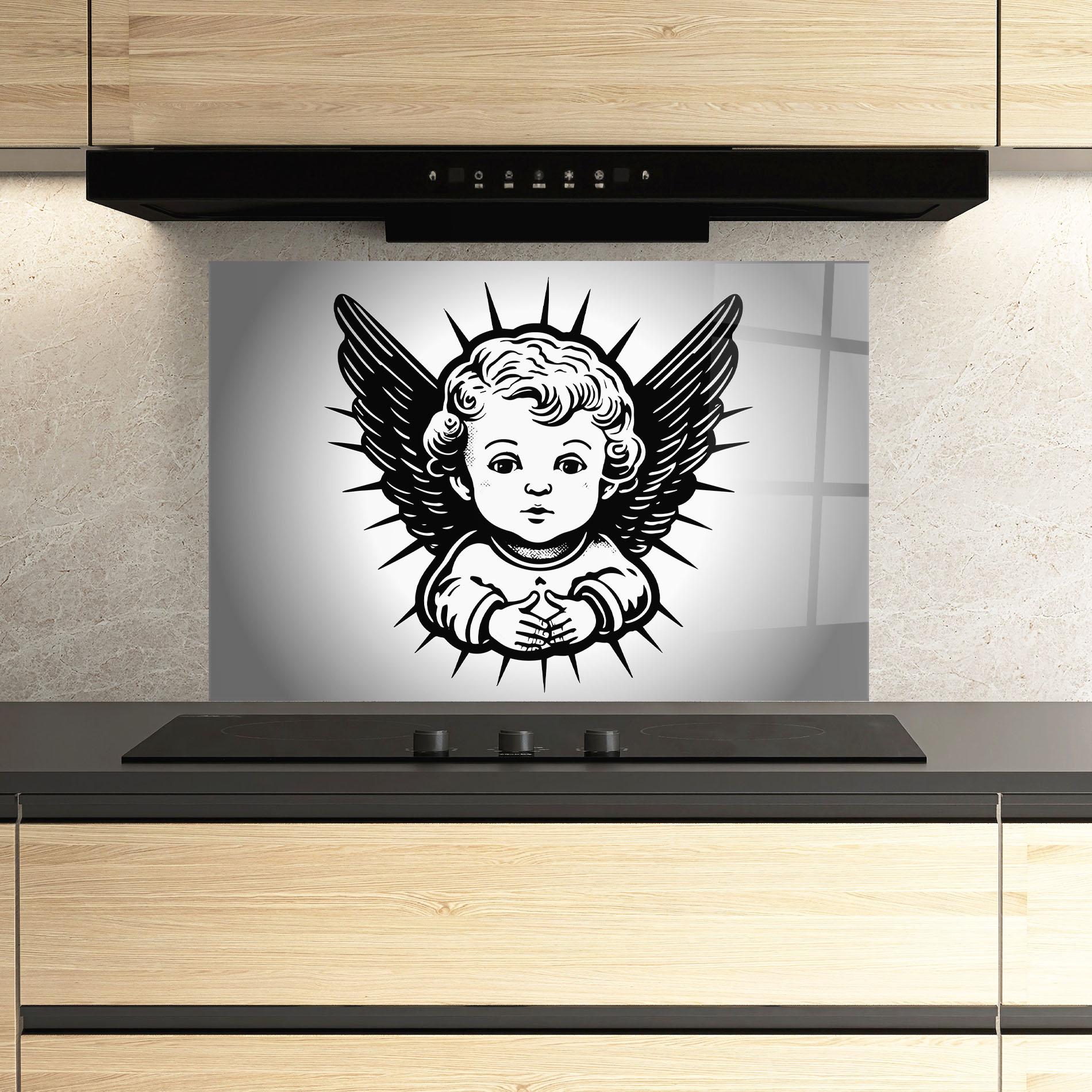 Konyhai üveg hátfal Angel Small Wings mockup 3