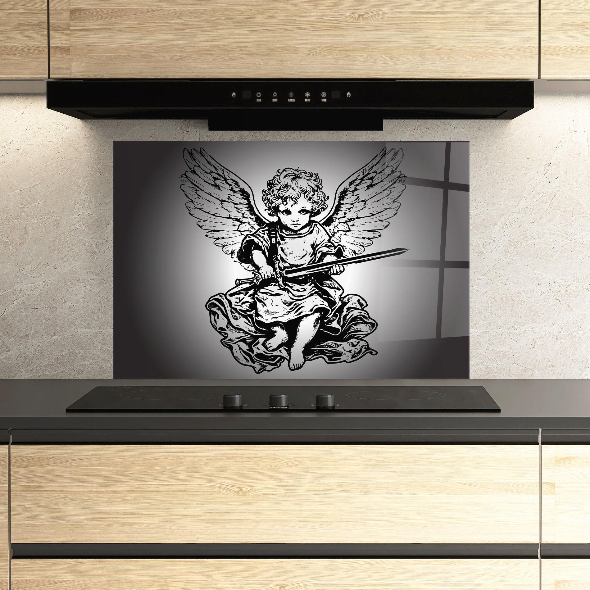 Konyhai üveg hátfal Angel Sword mockup 3