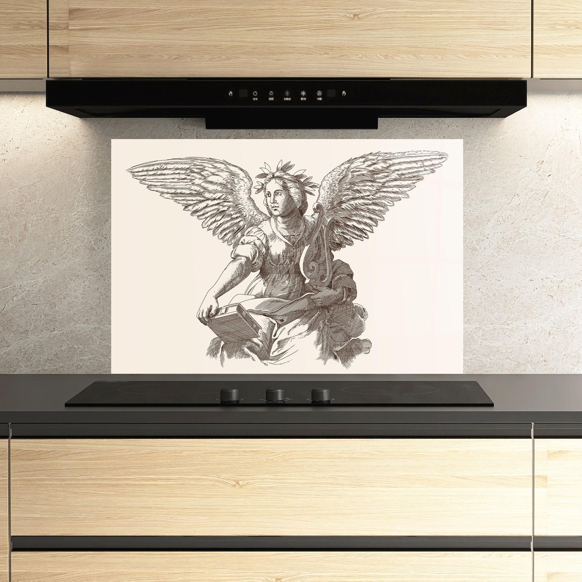 Konyhai üveg hátfal Brown Line Angel mockup 3