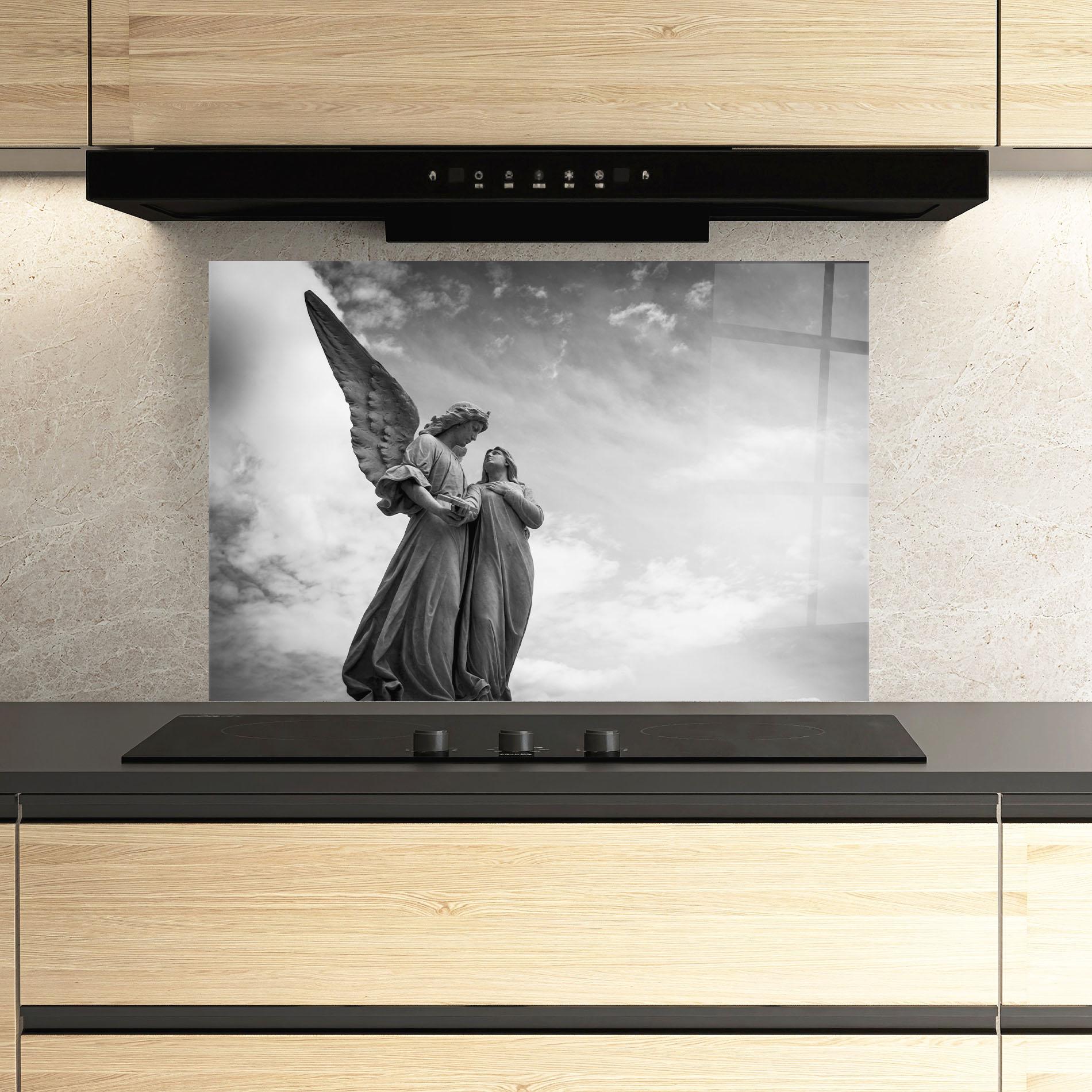 Konyhai üveg hátfal Grey Stone Angels mockup 3