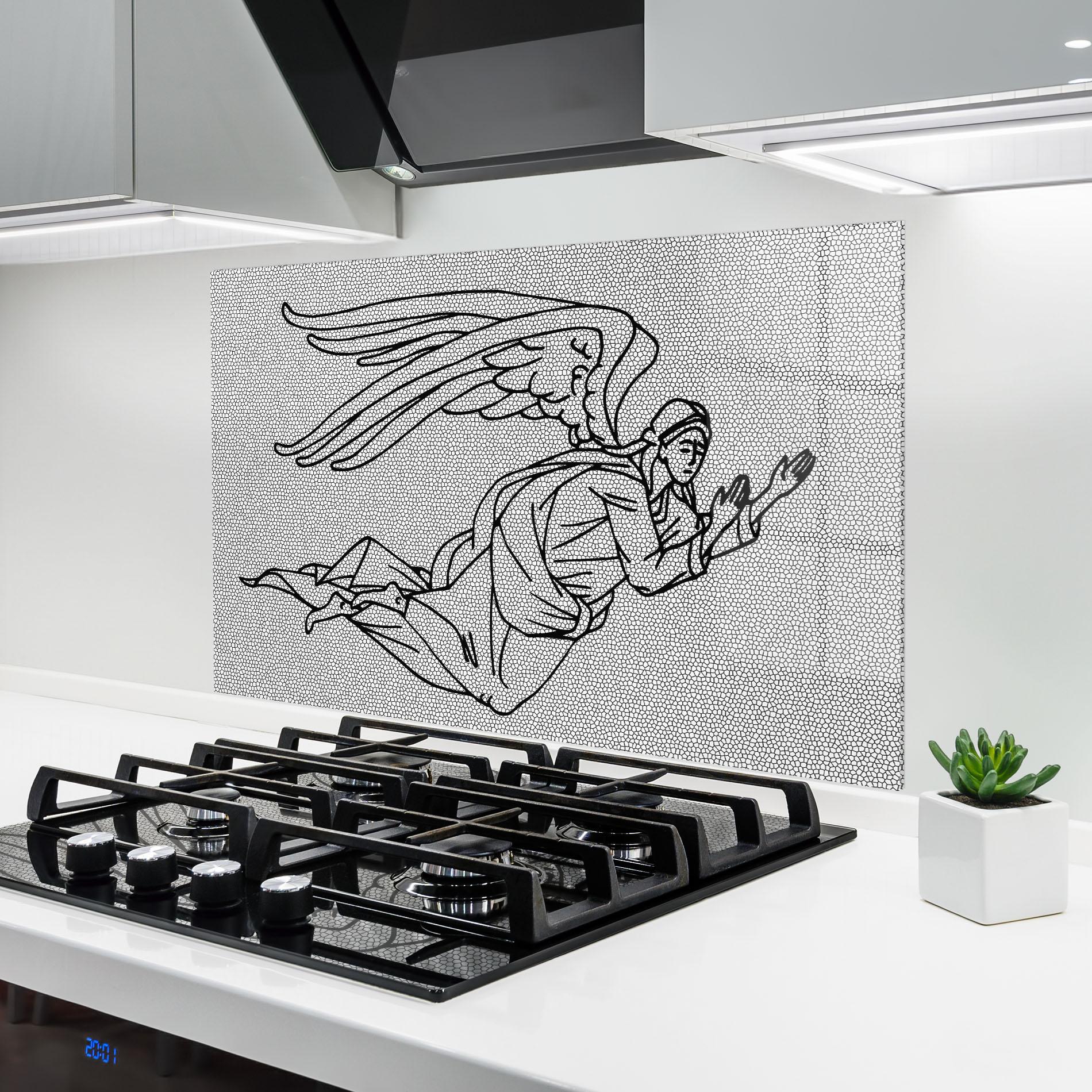 Konyhai üveg hátfal Angel Flying mockup 6