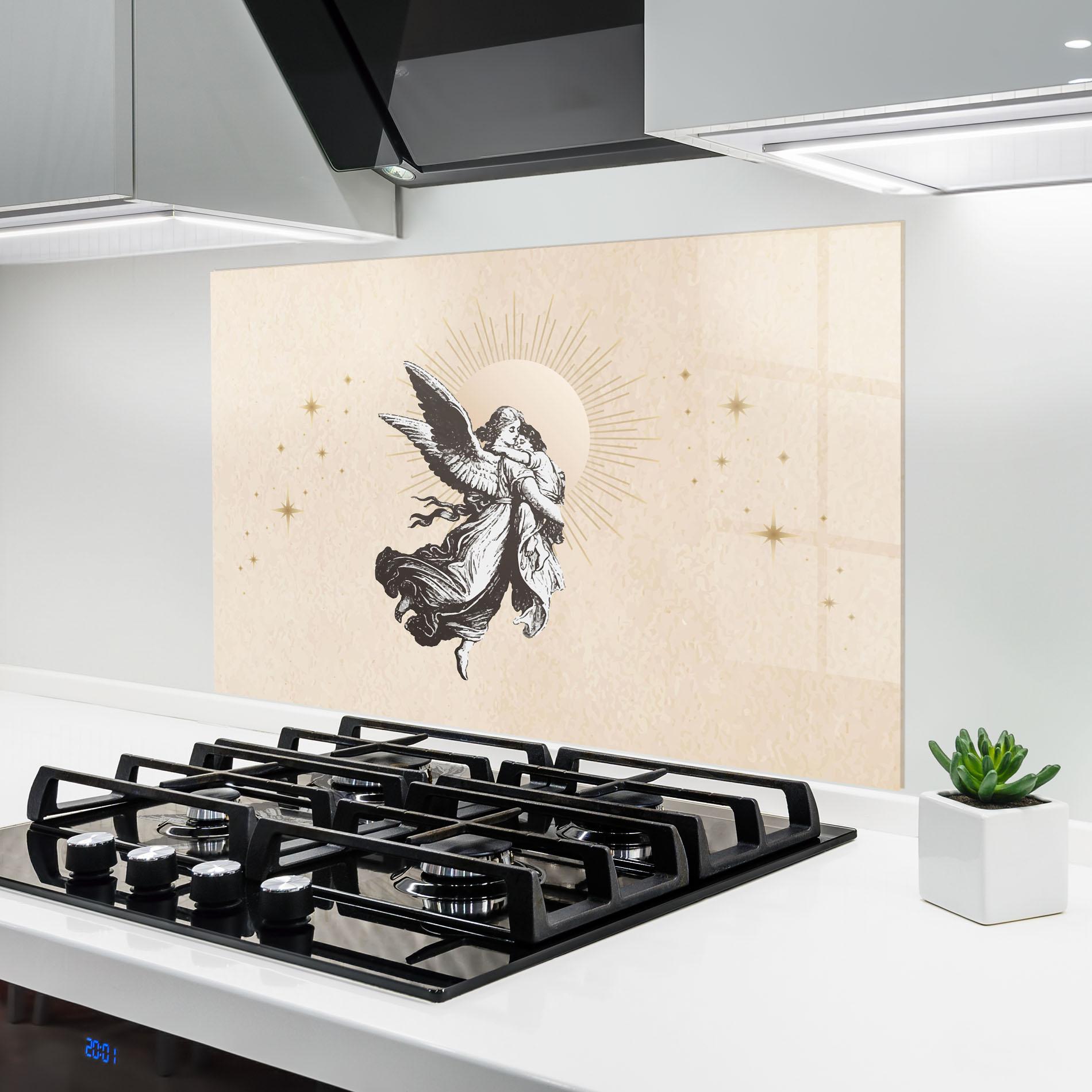 Konyhai üveg hátfal Cream Angel Stars mockup 6