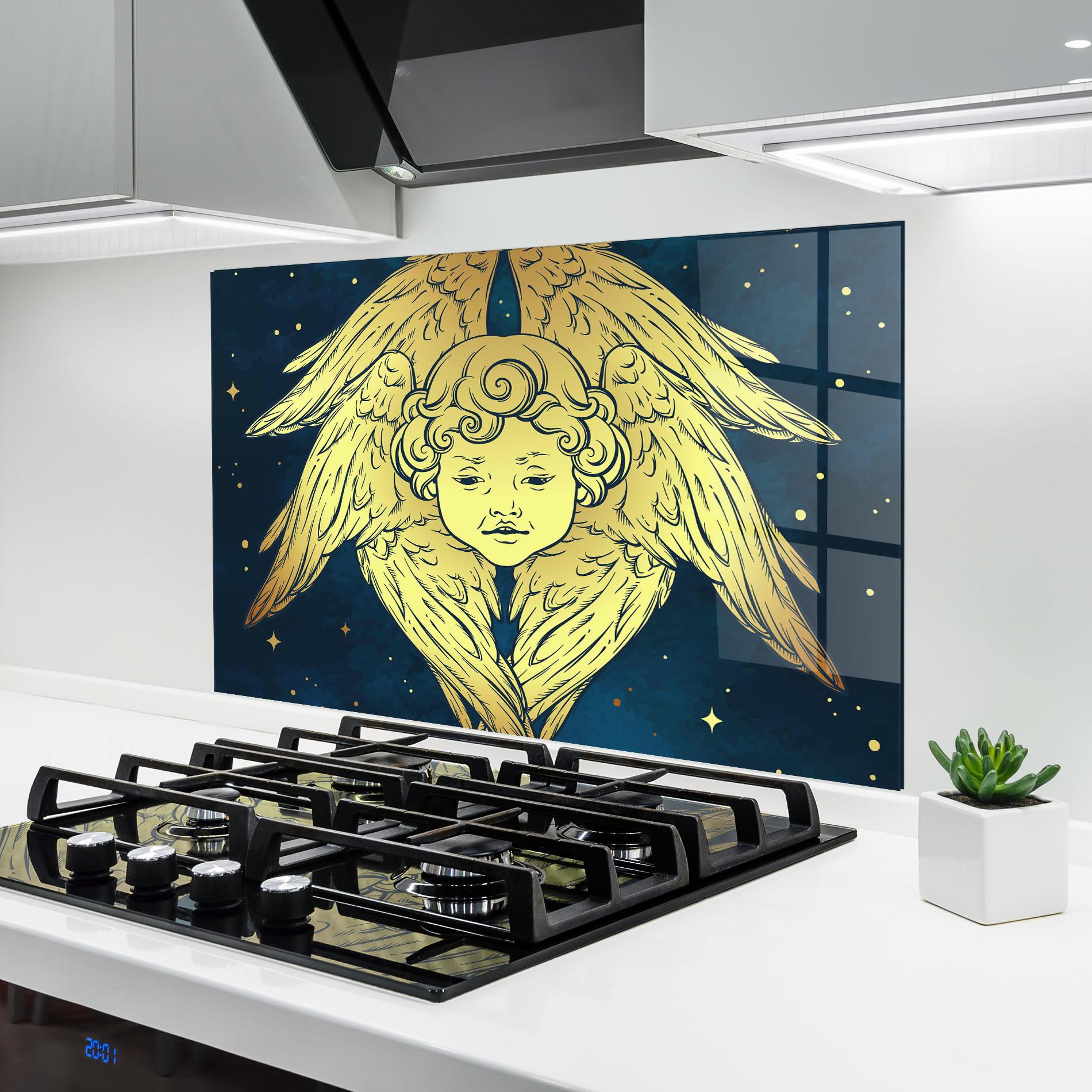 Konyhai üveg hátfal Gold Wings Angel mockup 6