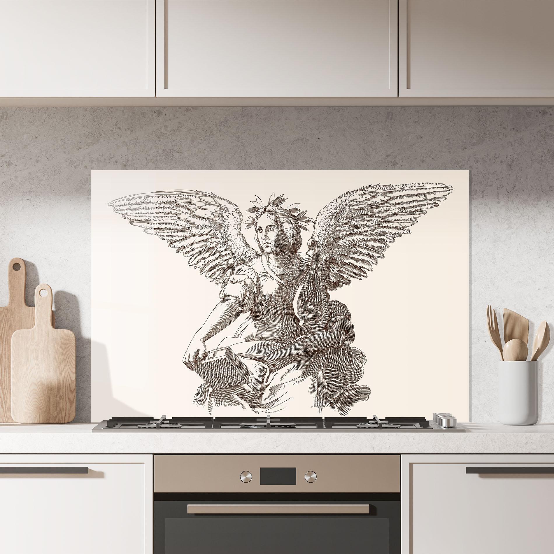 Konyhai üveg hátfal Brown Line Angel mockup 7