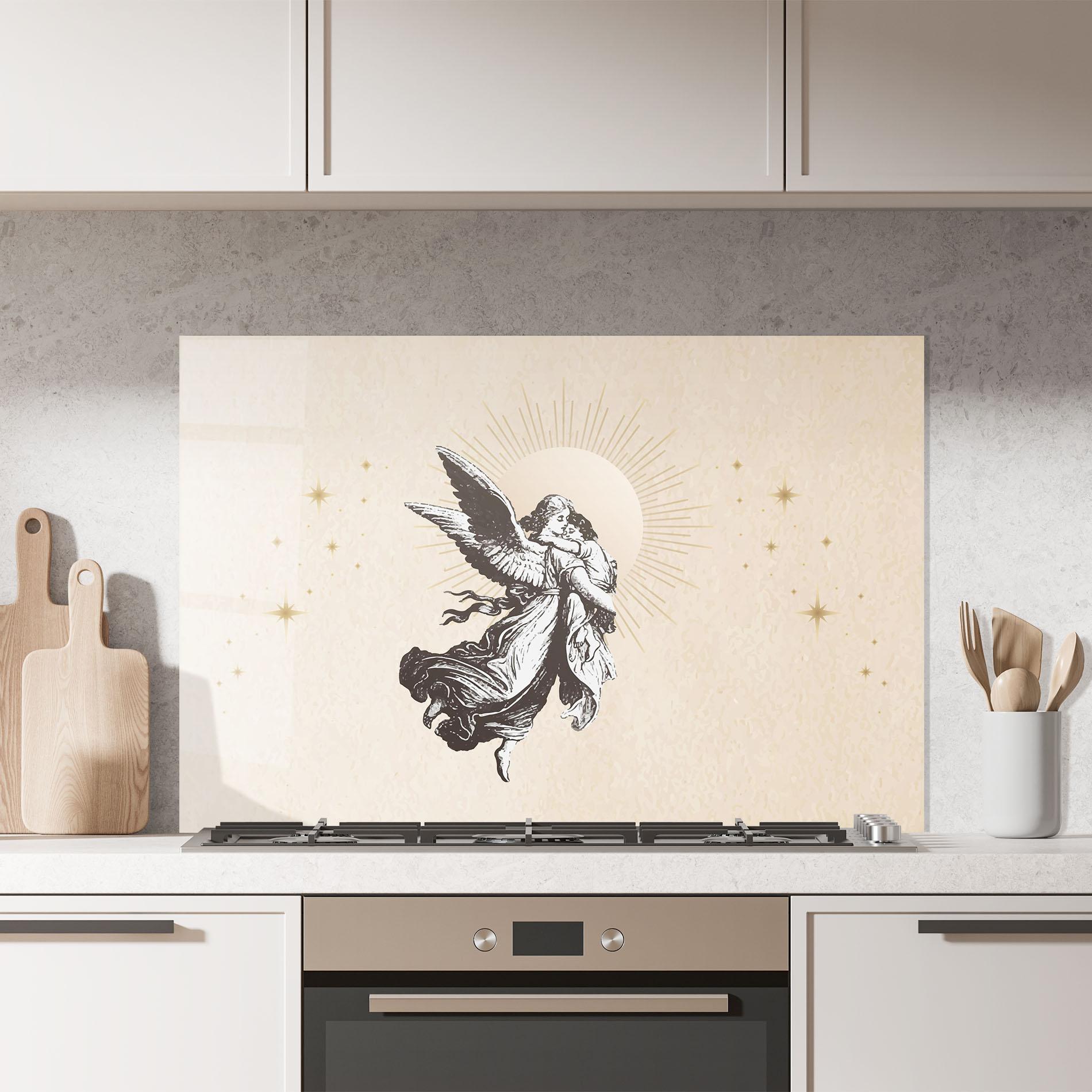 Konyhai üveg hátfal Cream Angel Stars mockup 7